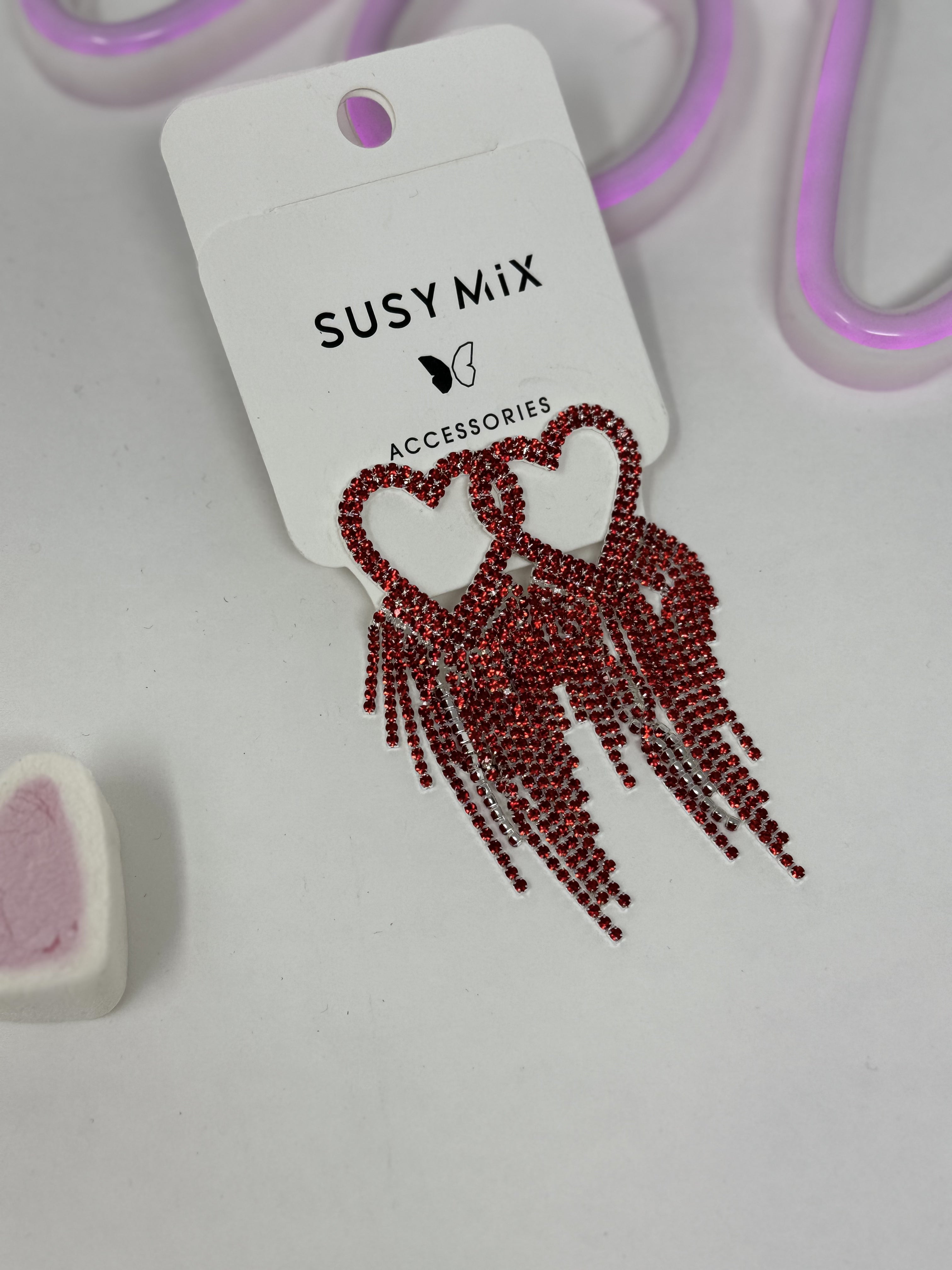 Orecchini pendenti Susy Mix CUORE ROSSO CON STRASS