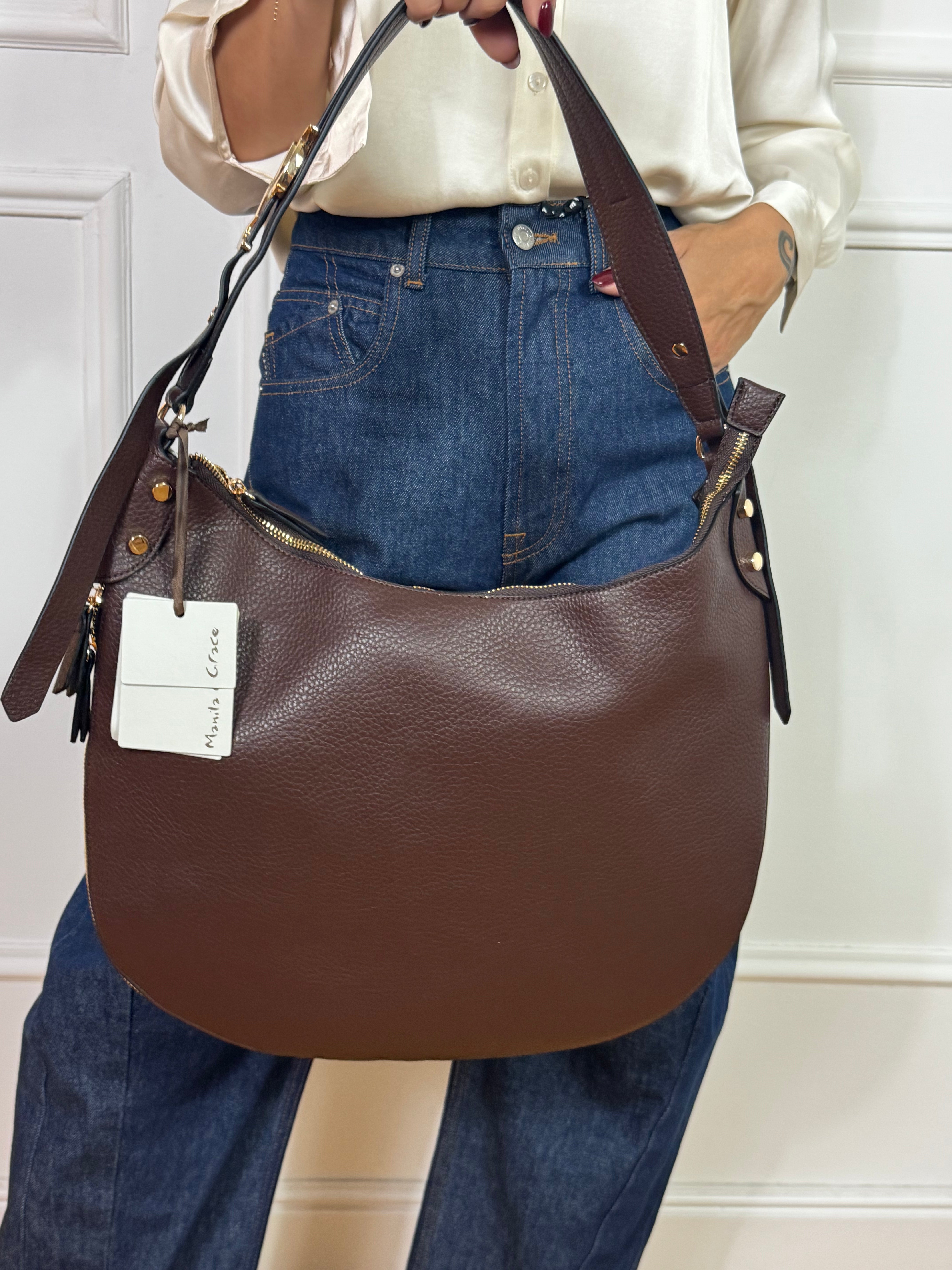 Borsa a sacca SHOULDER BAG Manila Grace con LOGO - CERNIERA ESPANDIBILE