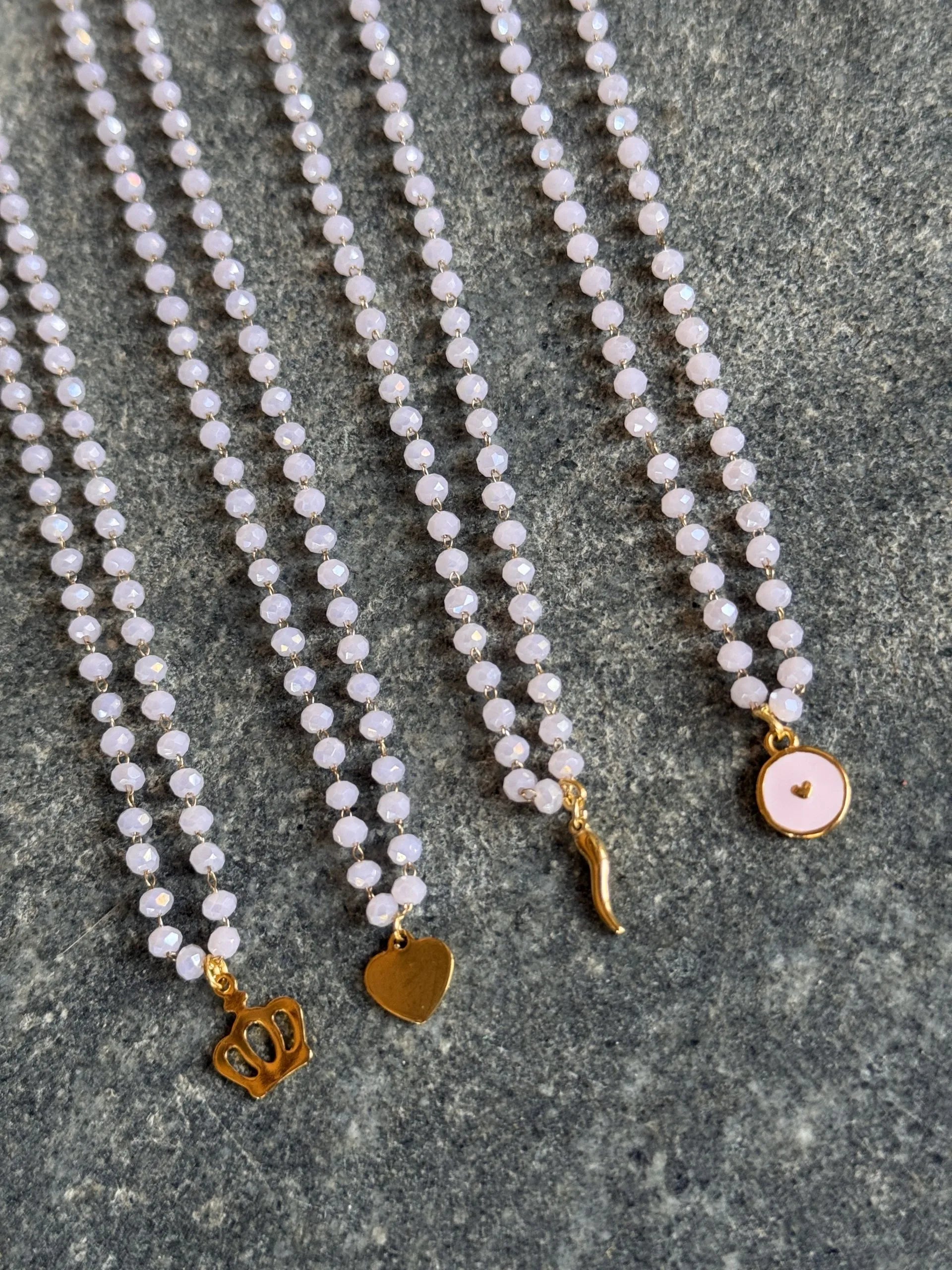 Collana girocollo perline vetro Le Milli rosa con charm
