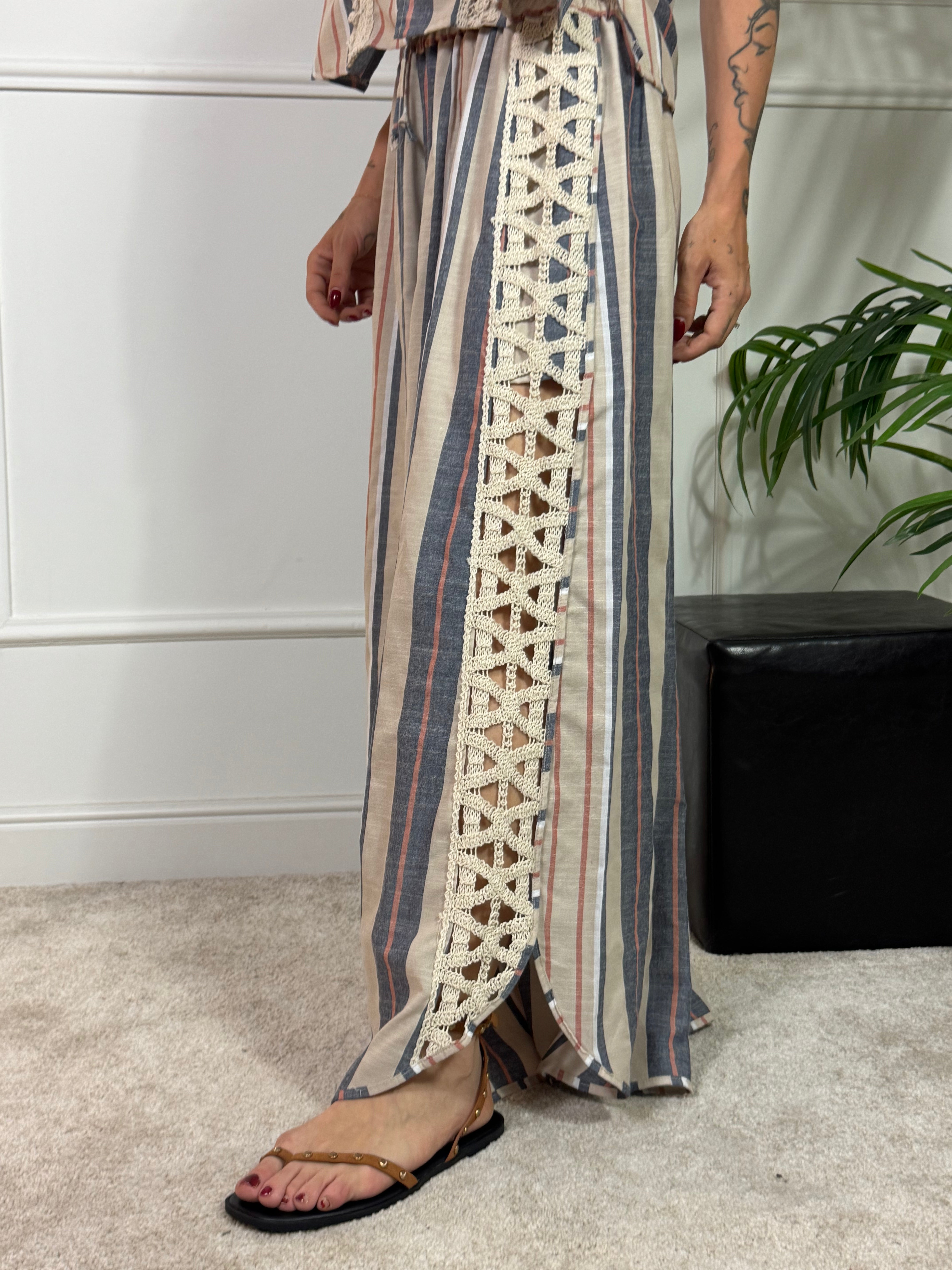 PANTALONE PALAZZO Victoria ILMH RIGHE - MACRAME'