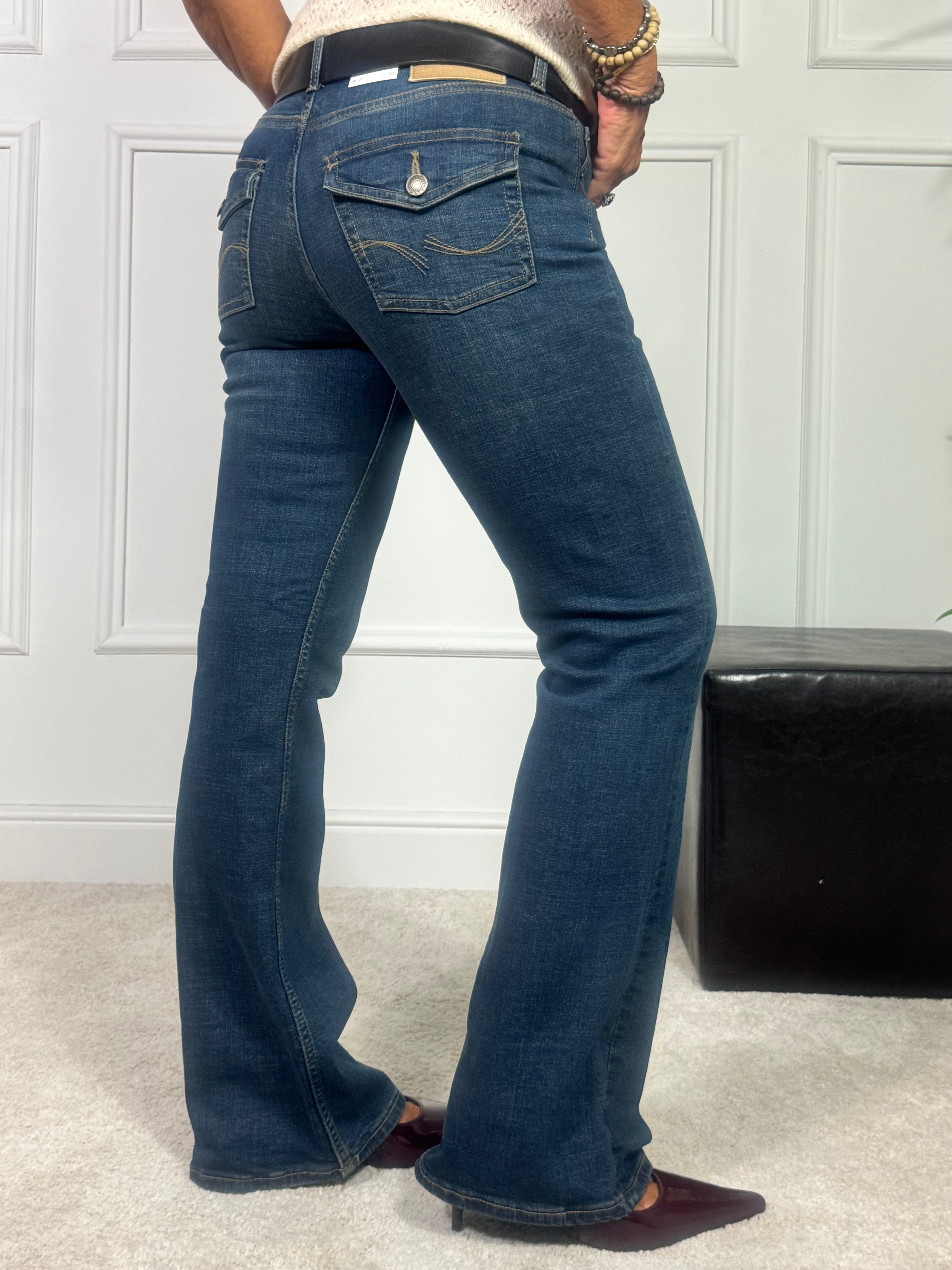 Jeans JJXX TEXAS FLARED LOW WAIST - TASCHE POSTERIORI CON BOTTONI - BLUE DENIM