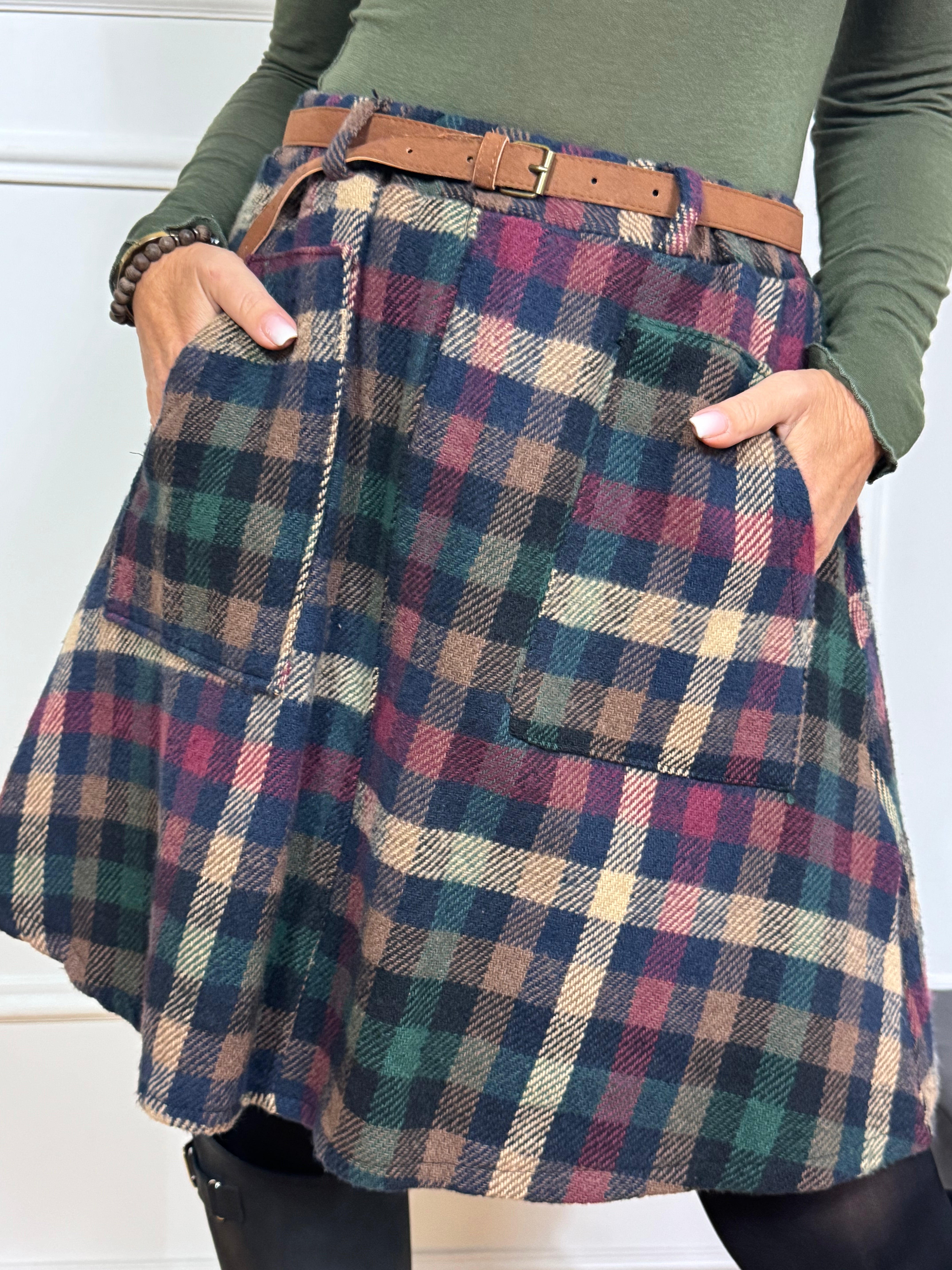 Gonna in pannetto Victoria ILMH fantasia scozzese multicolor con cintura