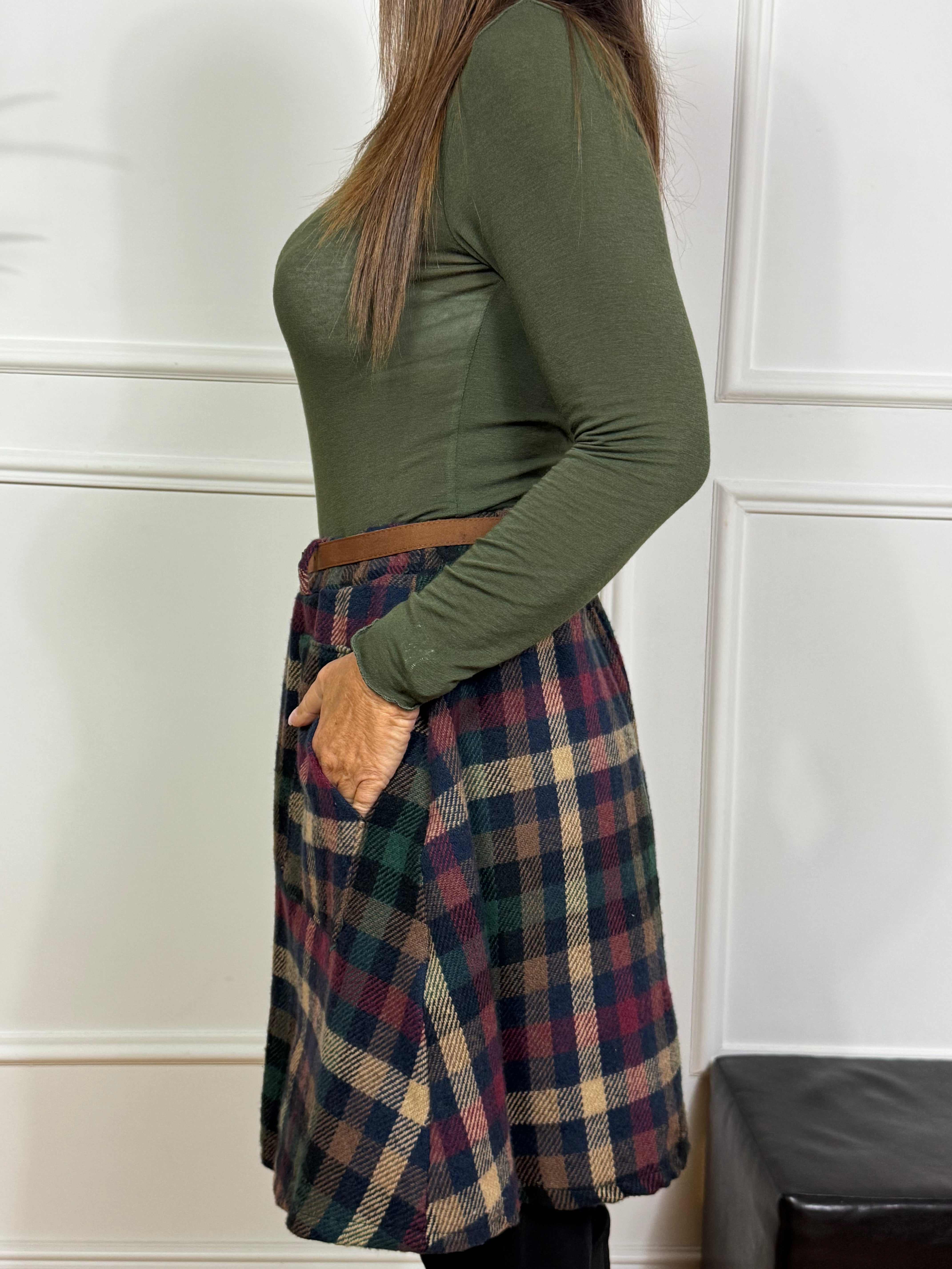 Gonna in pannetto Victoria ILMH fantasia scozzese multicolor con cintura