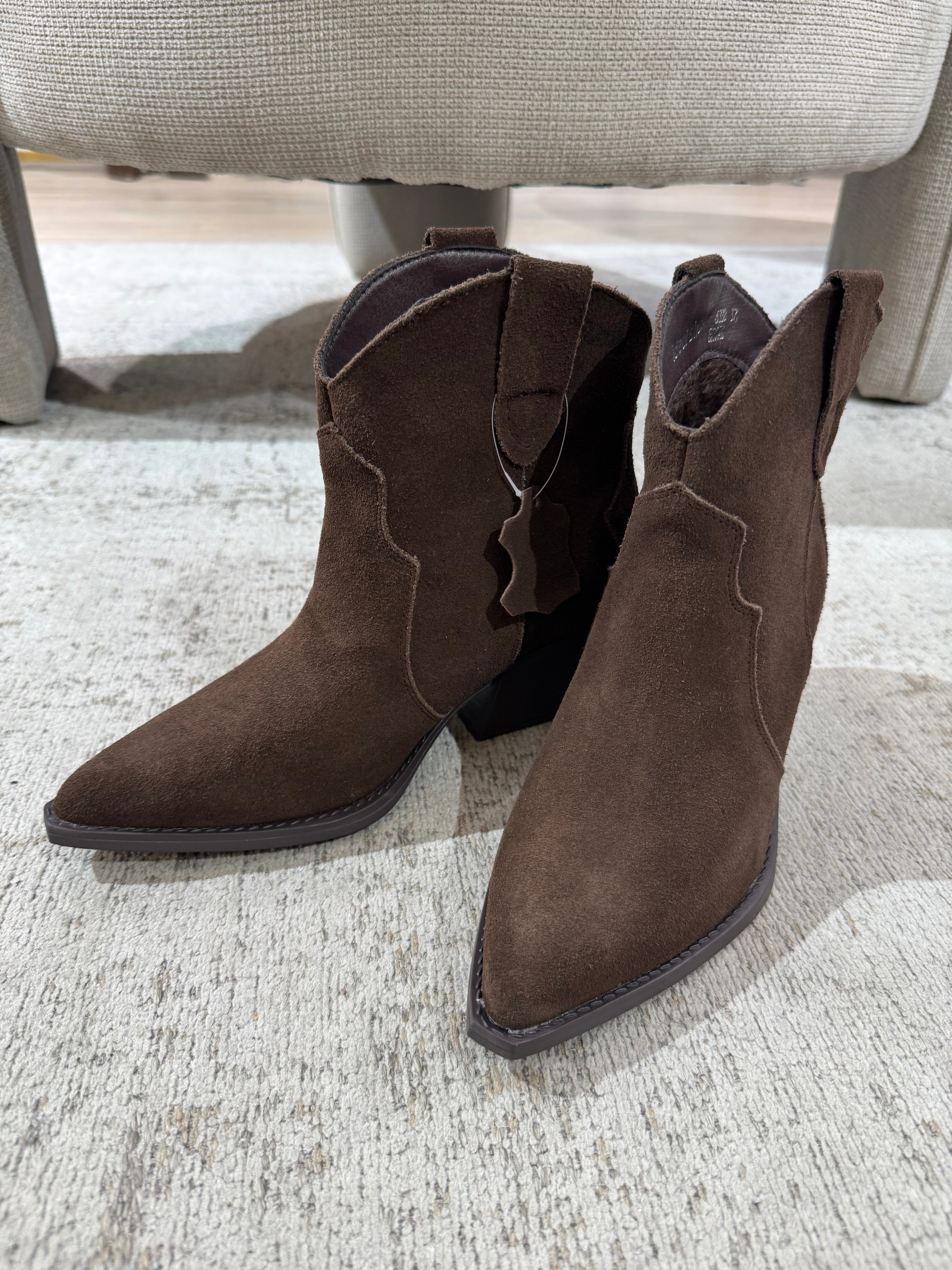 Stivaletto texano in PELLE basso scamosciato LISCIO - TESTA DI MORO