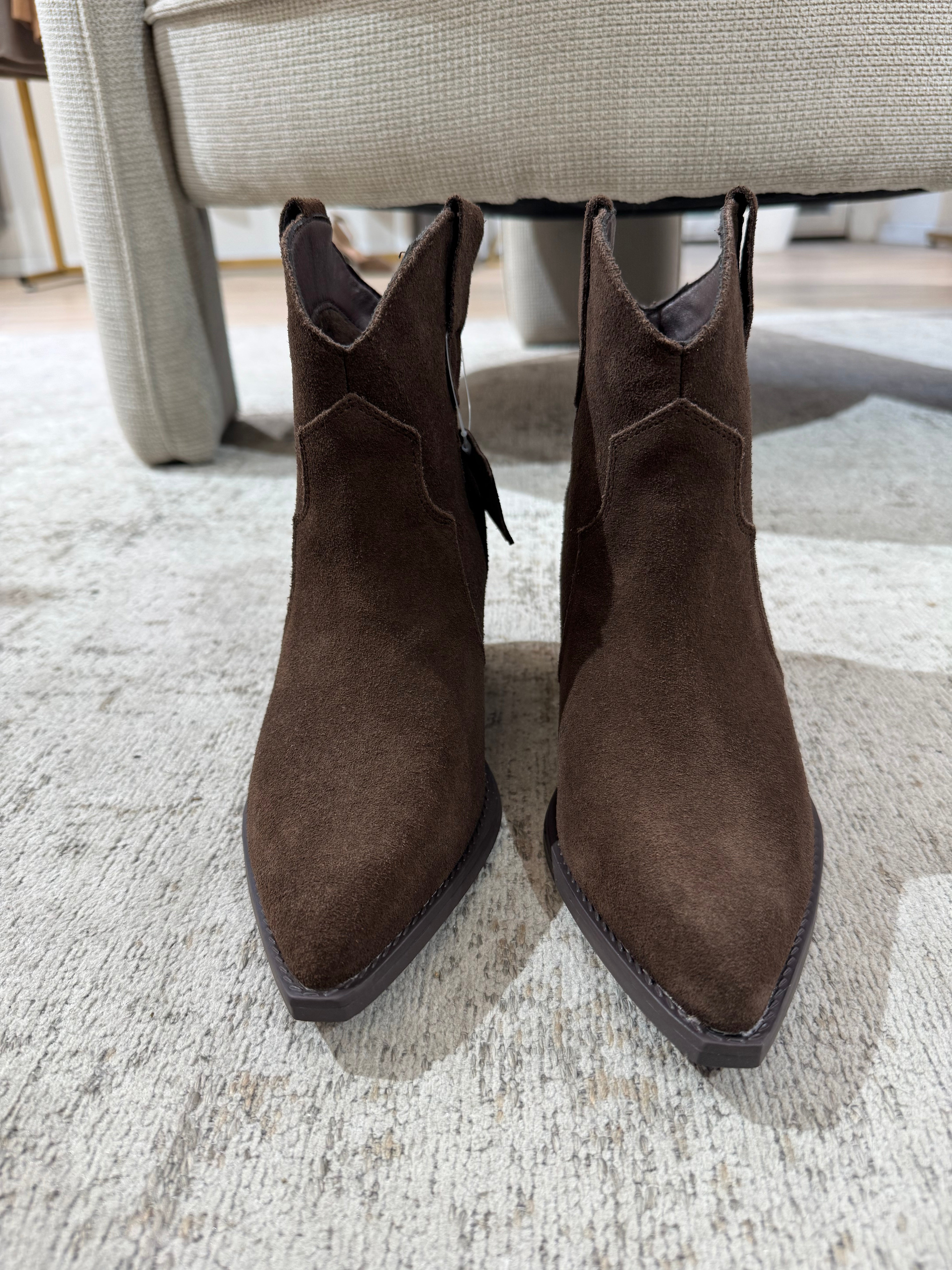 Stivaletto texano in PELLE basso scamosciato LISCIO - TESTA DI MORO