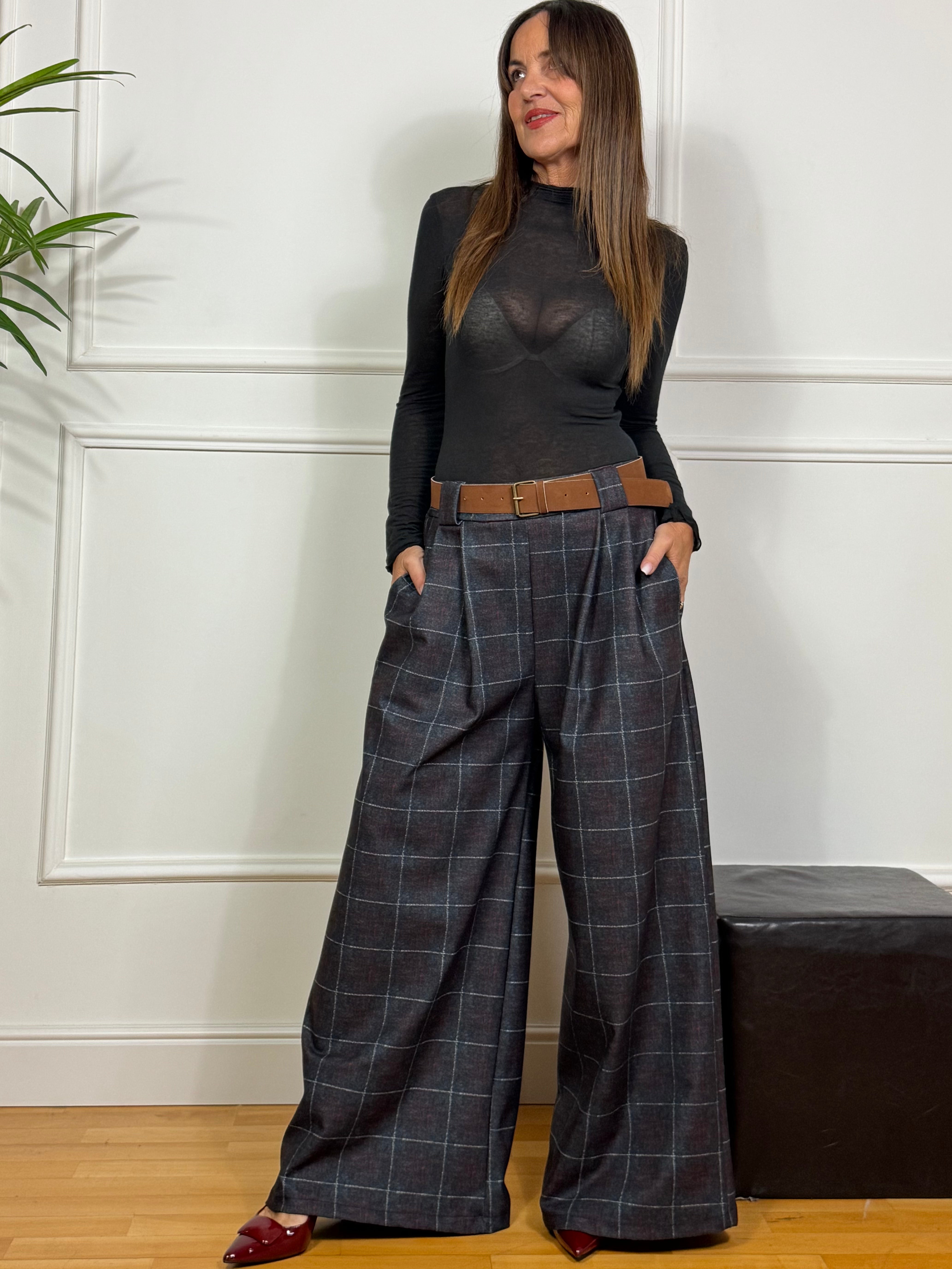 Pantalone in pannetto Victoria ILMH PALAZZO FANTASIA SCOZZESE CON CINTURA