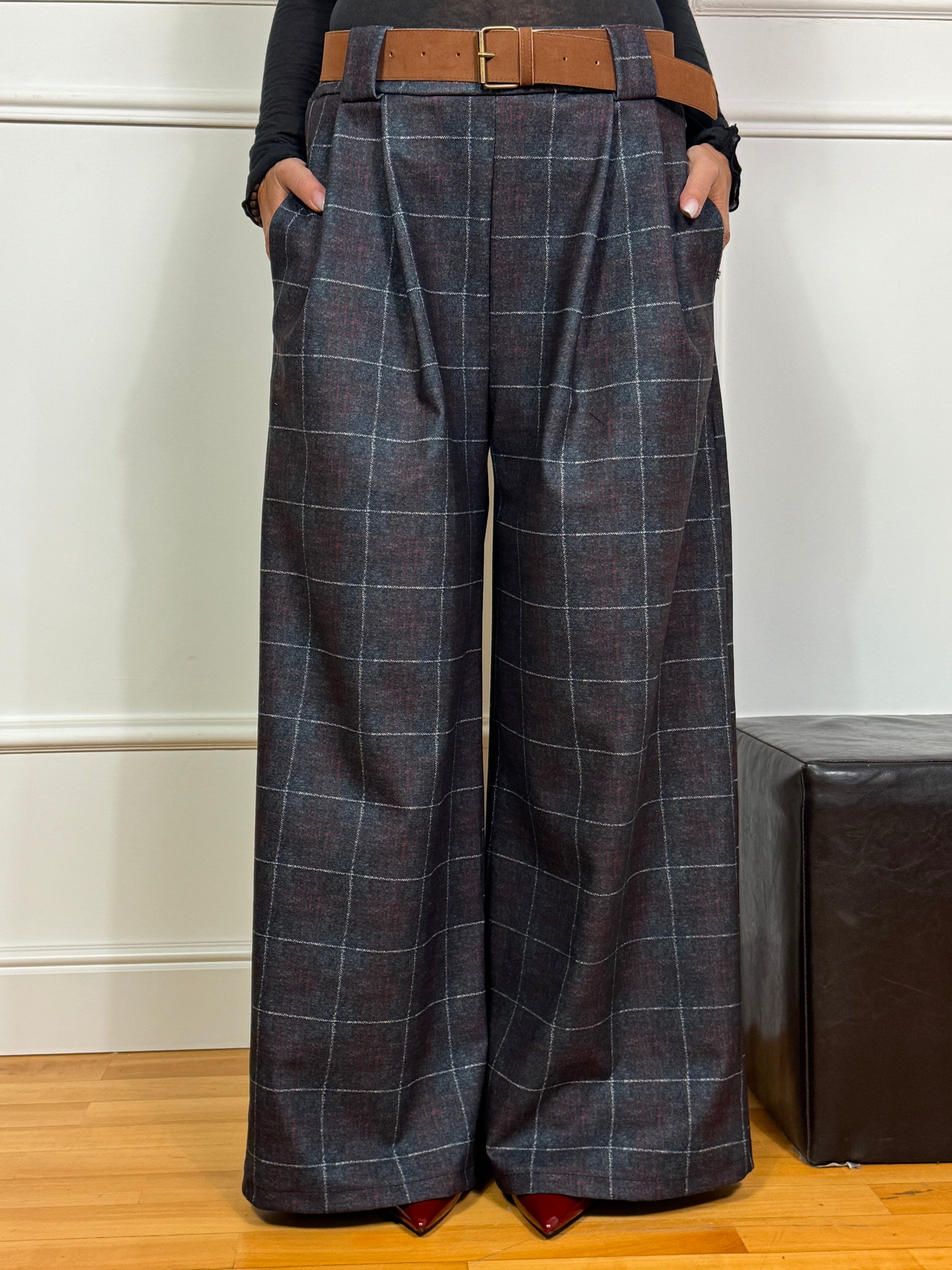 Pantalone in pannetto Victoria ILMH PALAZZO FANTASIA SCOZZESE CON CINTURA