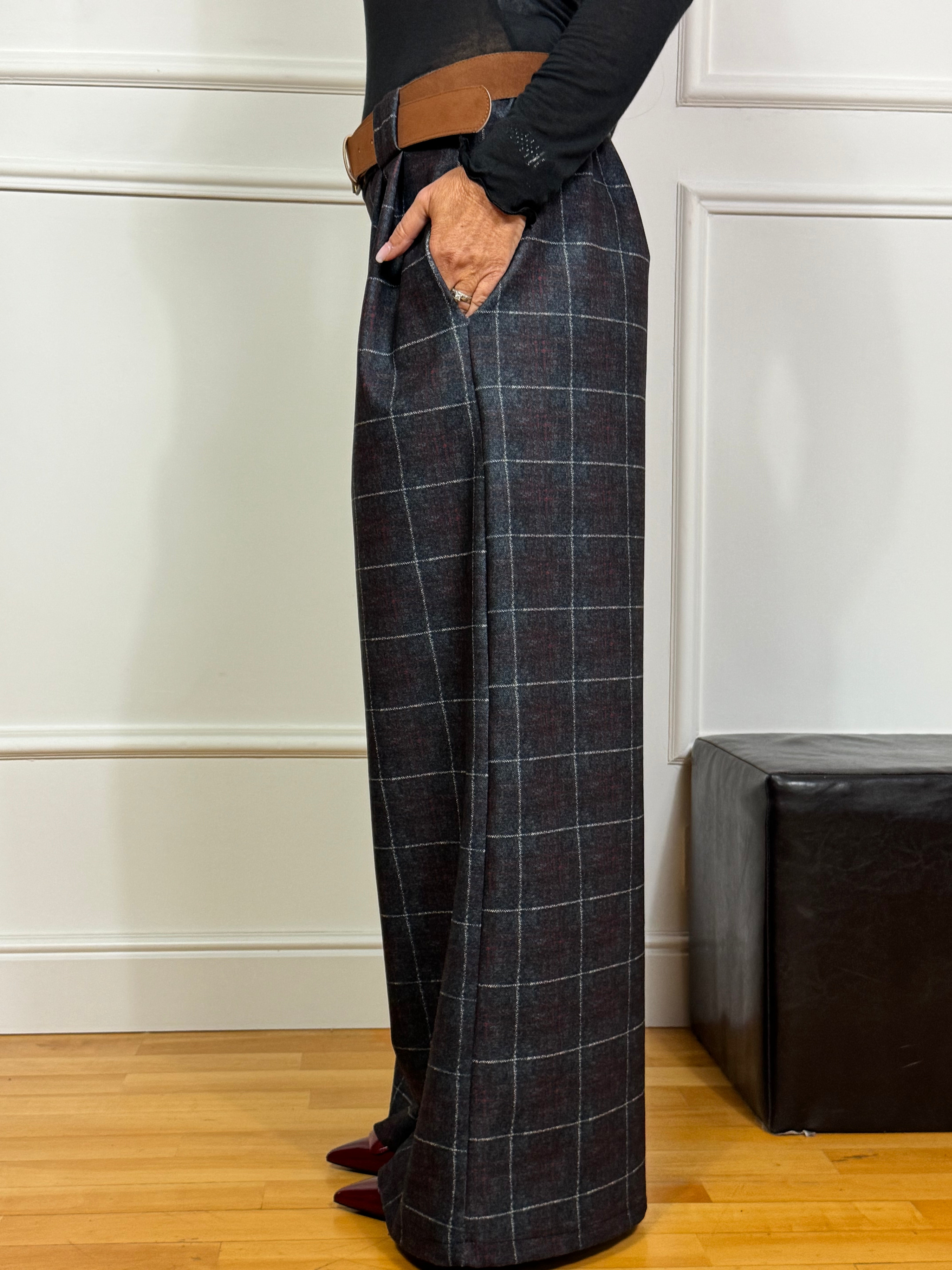 Pantalone in pannetto Victoria ILMH PALAZZO FANTASIA SCOZZESE CON CINTURA