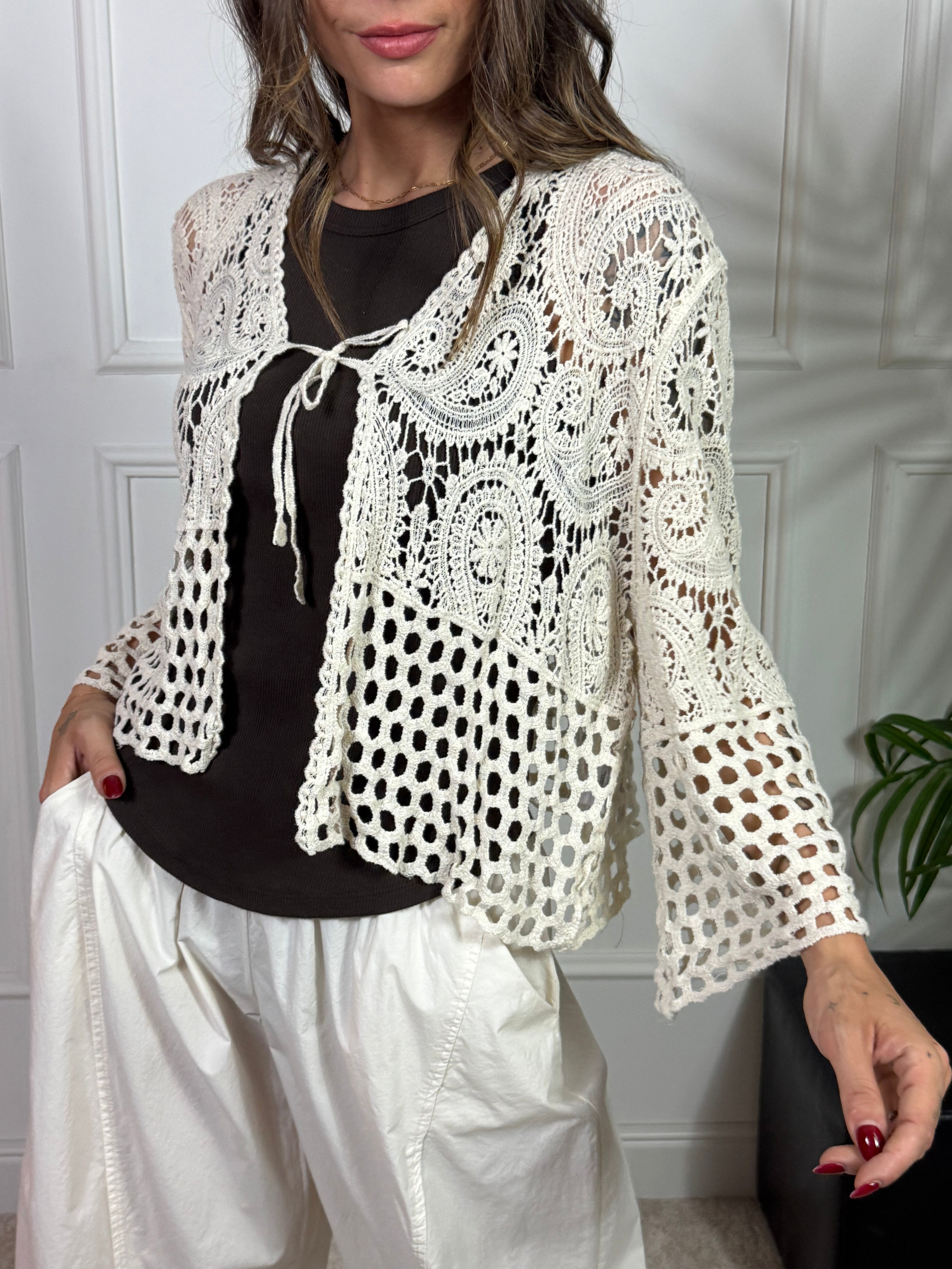 CARDIGAN COPRISPALLE CON LACCETTO TRAFORATO CROCHET Victoria ILMH