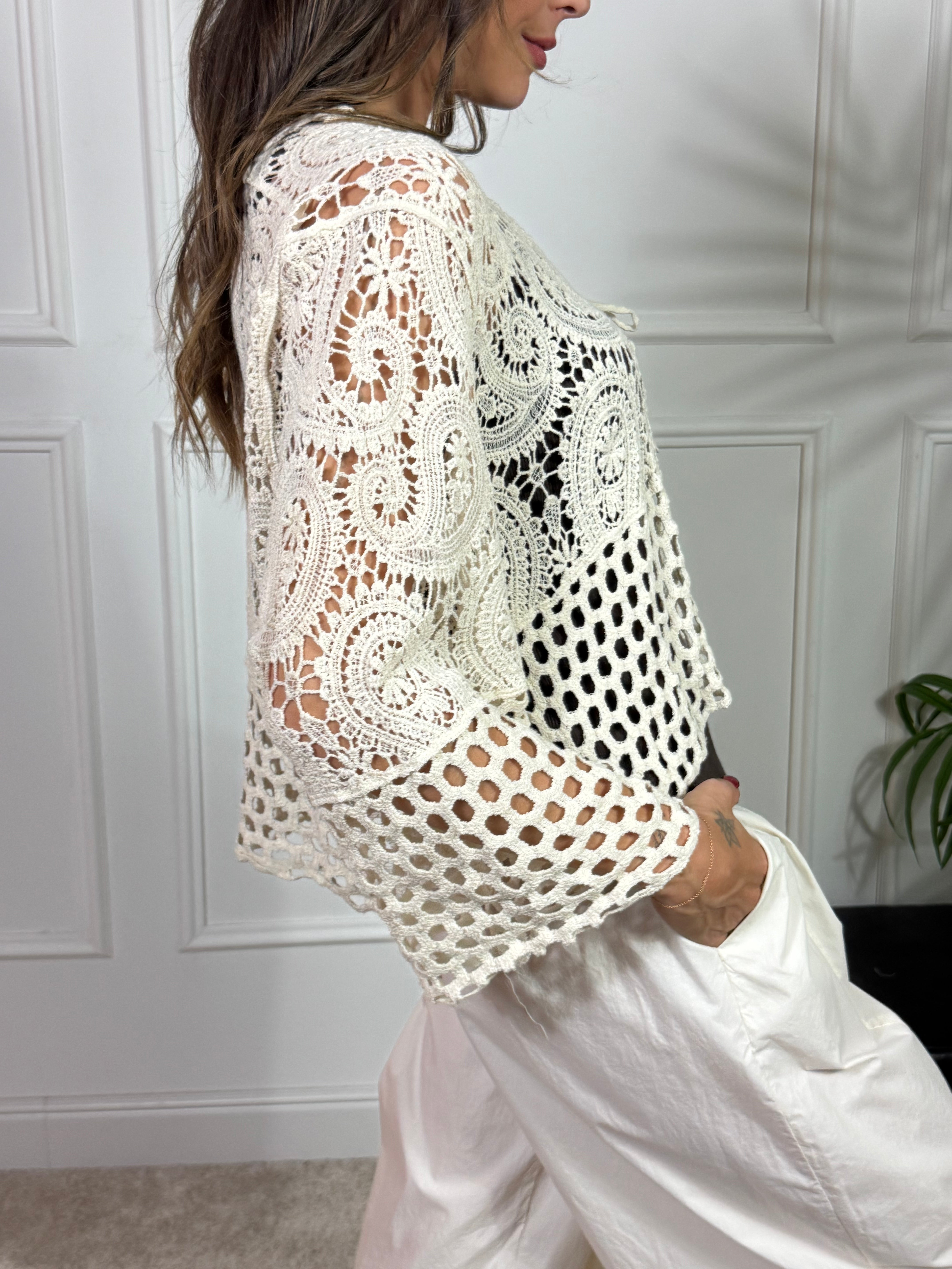 CARDIGAN COPRISPALLE CON LACCETTO TRAFORATO CROCHET Victoria ILMH