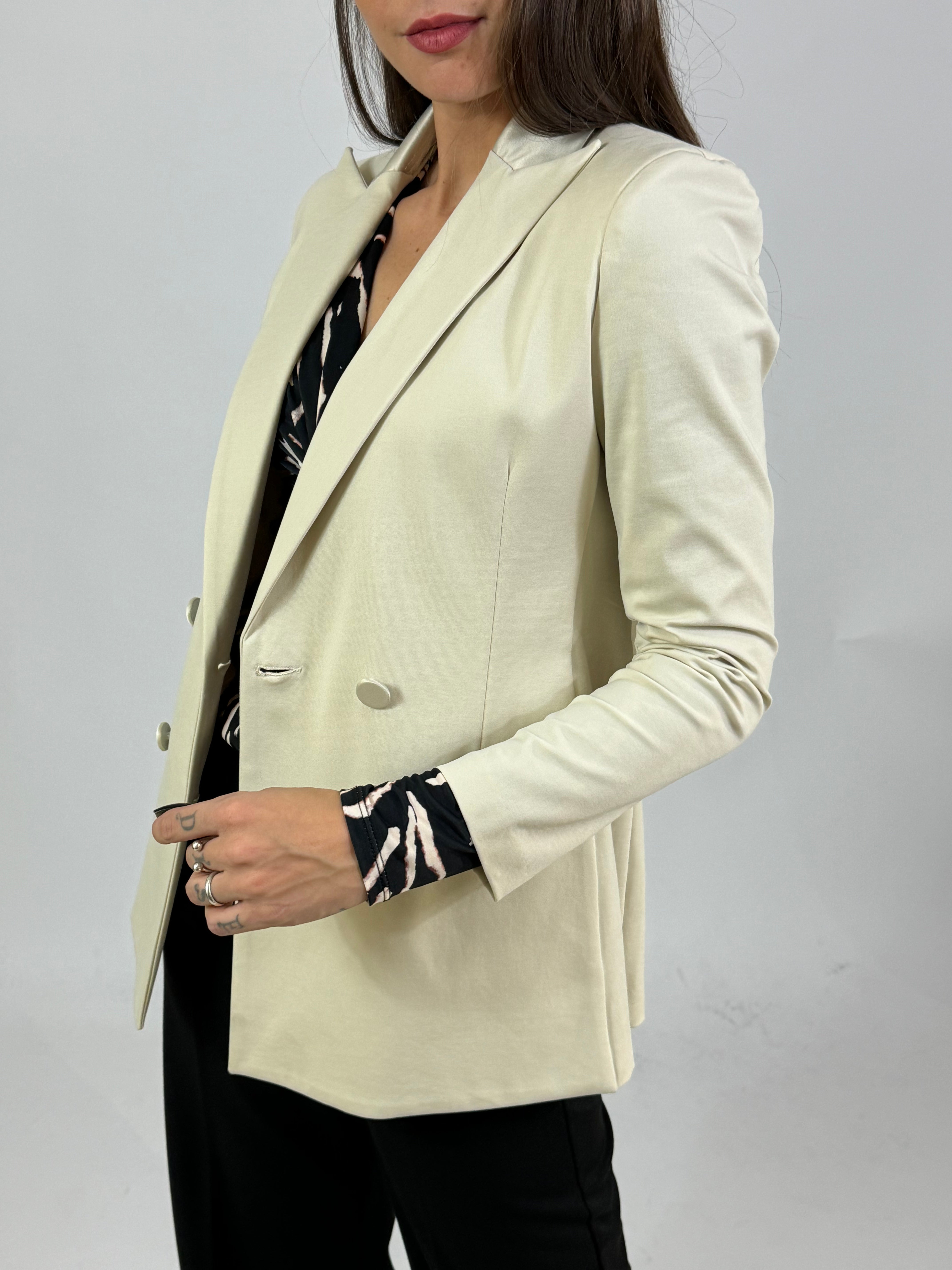 Giacca blazer in punto Milano Susy Mix doppiopetto con dettagli in raso