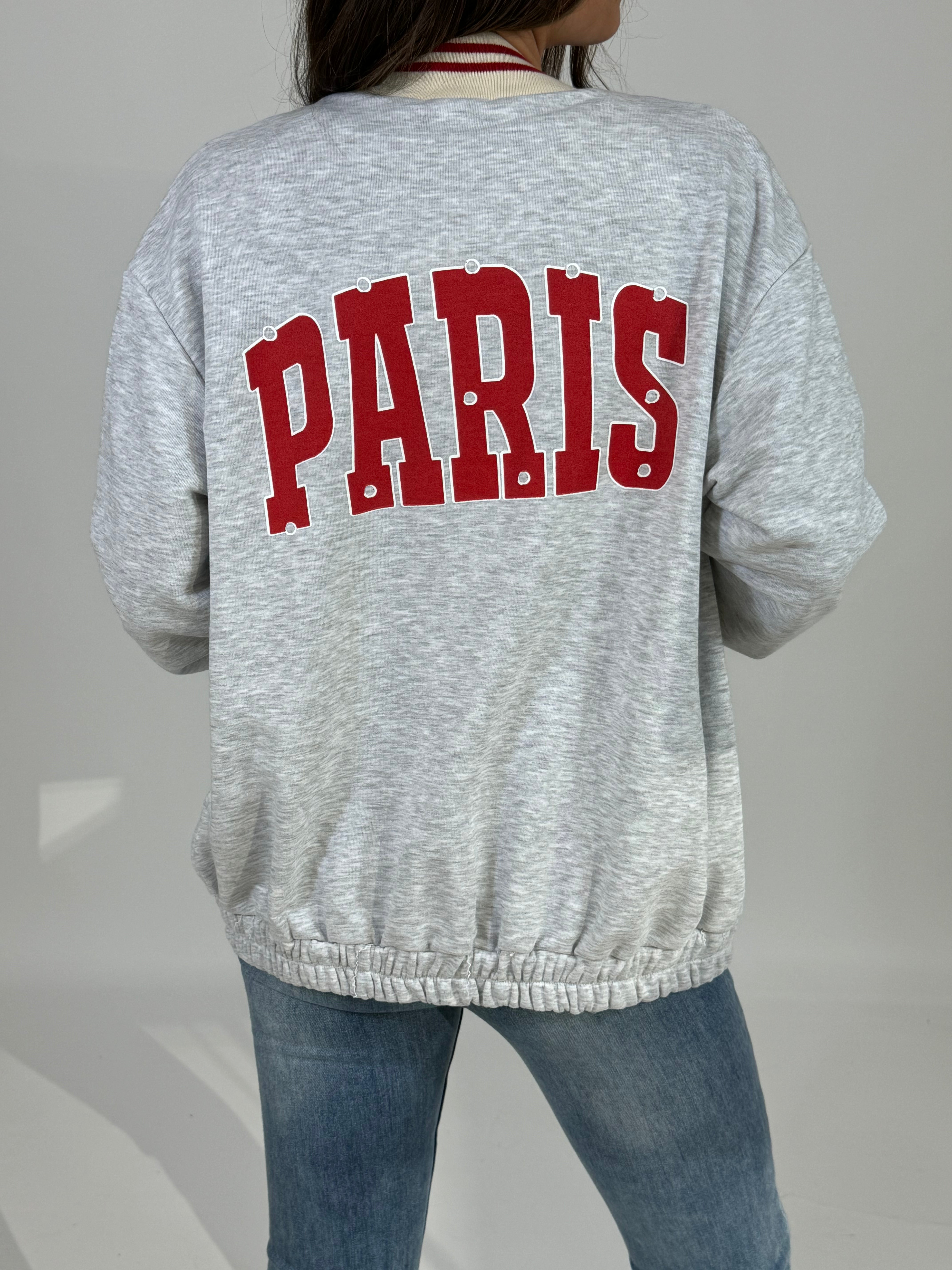 Cardigan aperto in felpa garzata Kikisix scritta su schiena PARIS