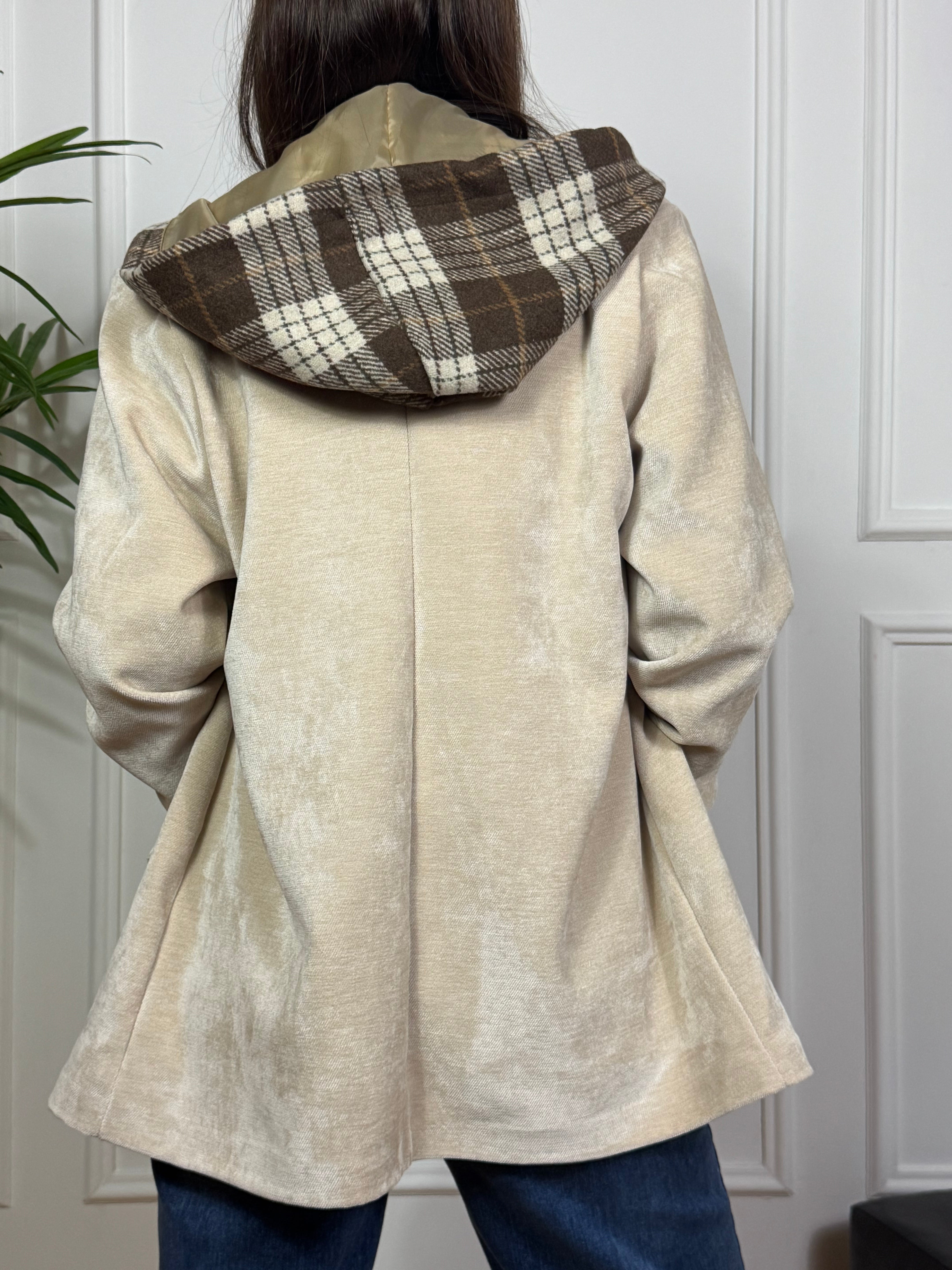 Giacca blazer in velluto Victoria ILMH con cappuccio scozzese removibile