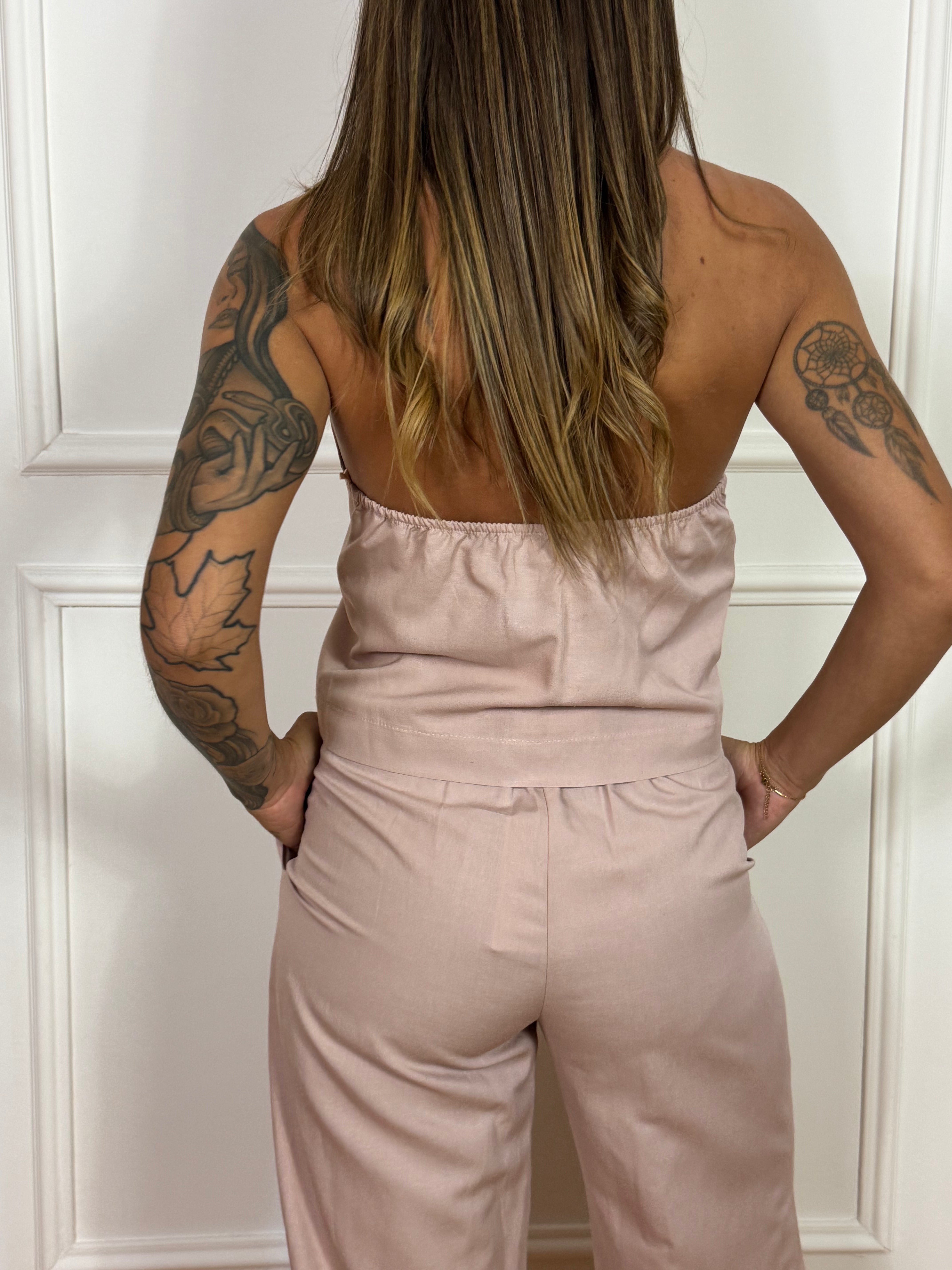 Set Completo in viscosa e lino Susy Mix GILET SCOLLO SCHIENA + PANTALONE A PALAZZO