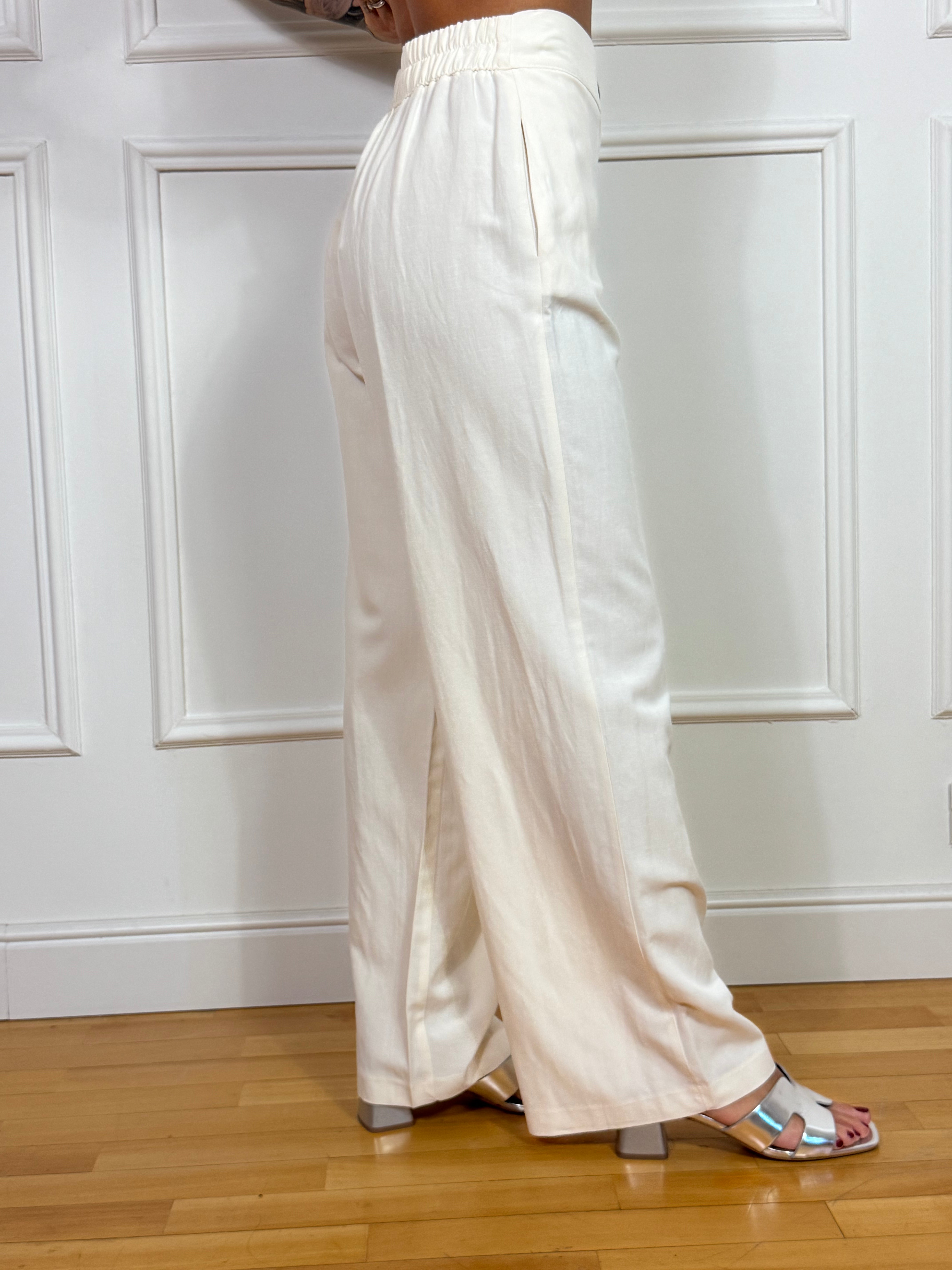 Set Completo in viscosa e lino Susy Mix GILET SCOLLO SCHIENA + PANTALONE A PALAZZO