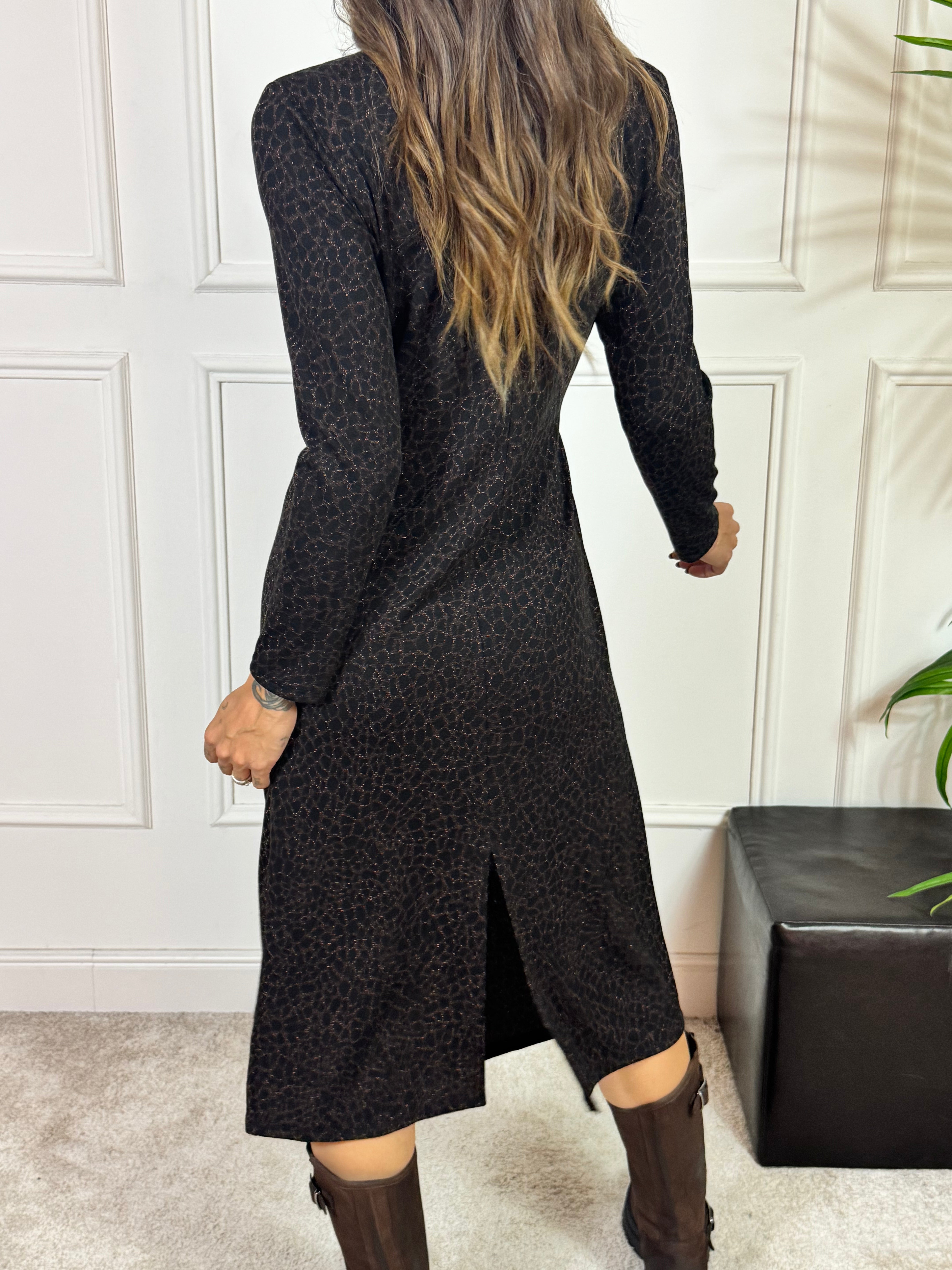 Abito fiocco laterale Susy Mix maculato lurex bronzo