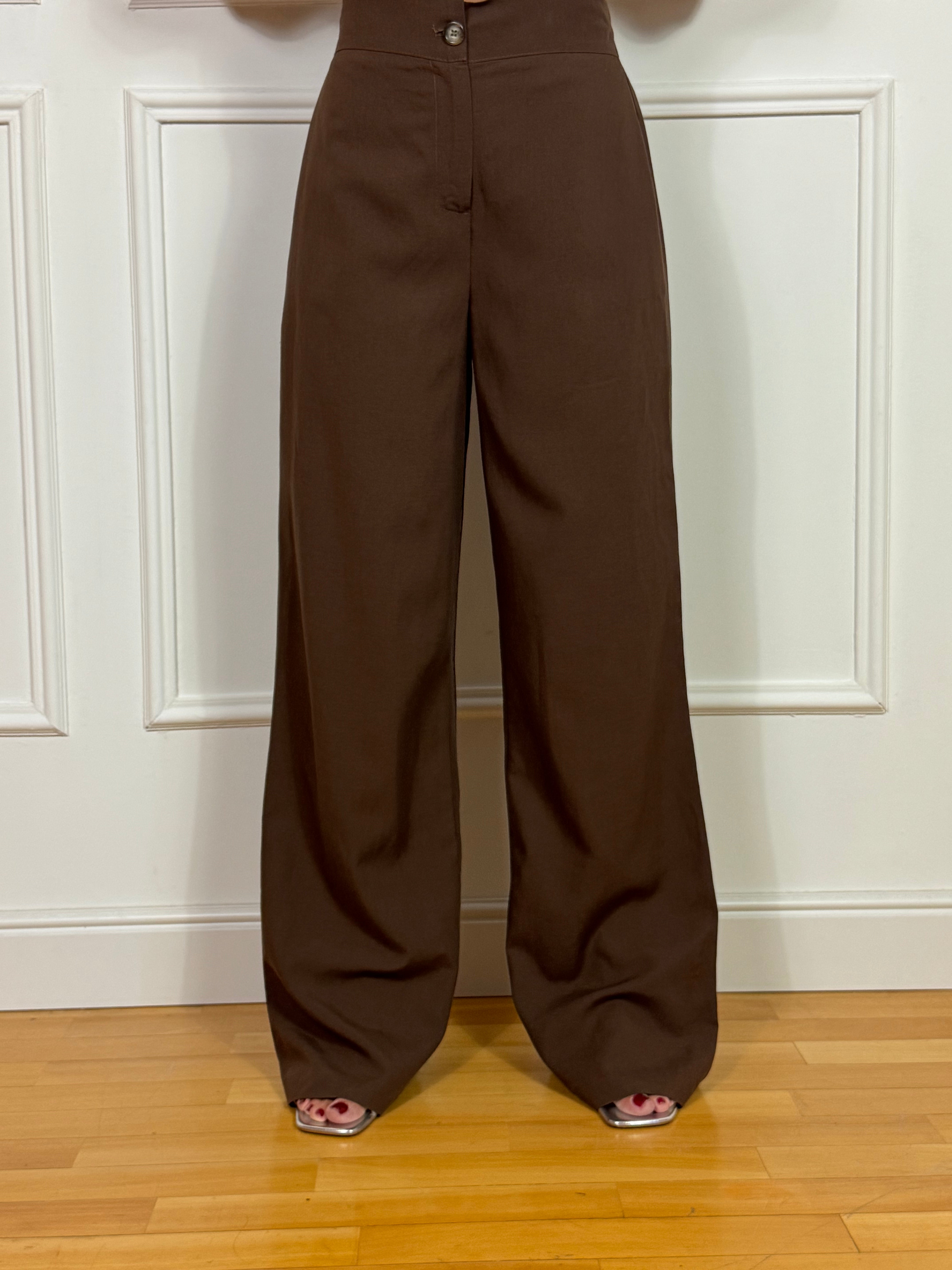 Set Completo in viscosa e lino Susy Mix GILET SCOLLO SCHIENA + PANTALONE A PALAZZO