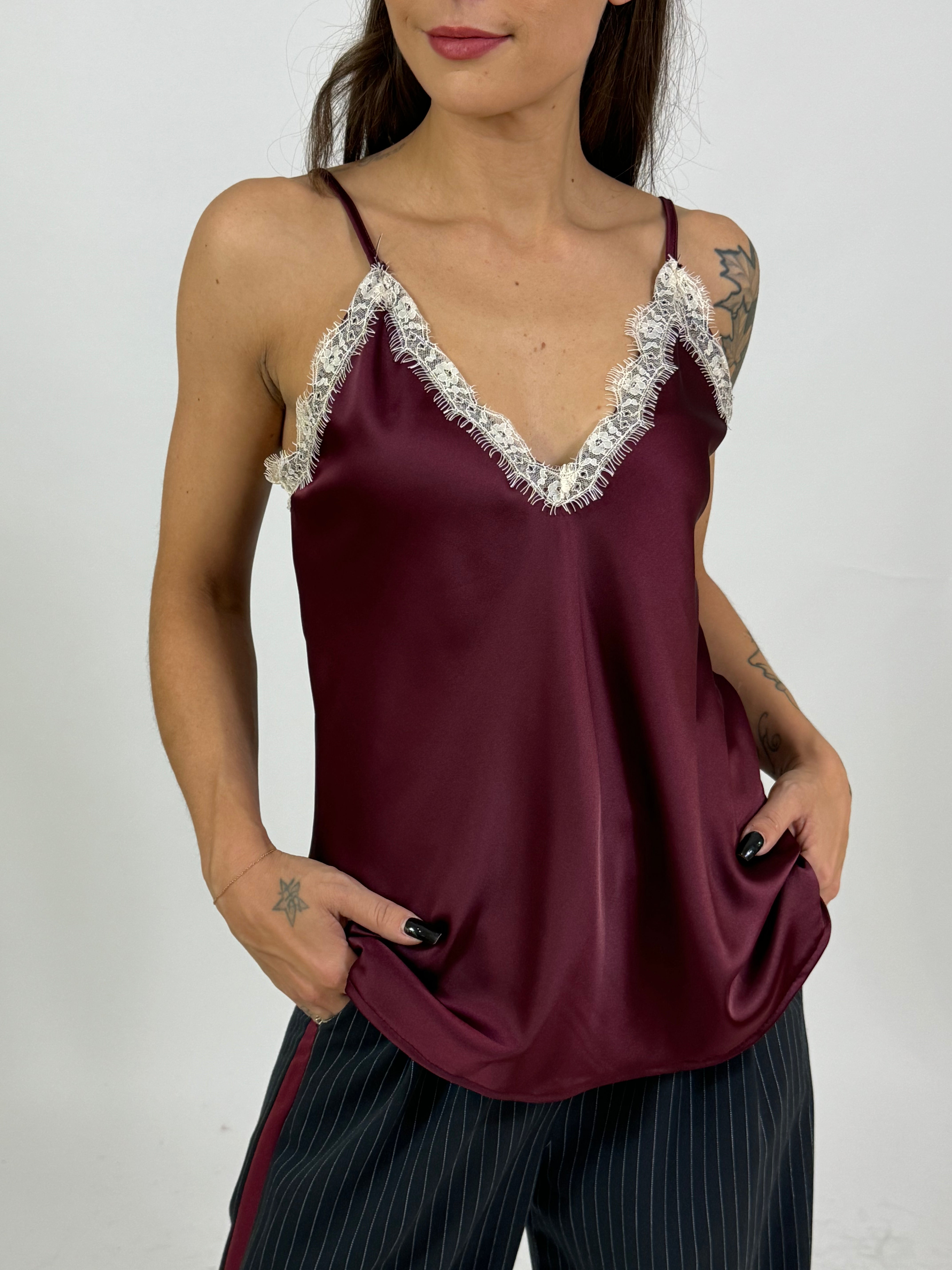 Top in raso Victoria ILMH con bordi in pizzo