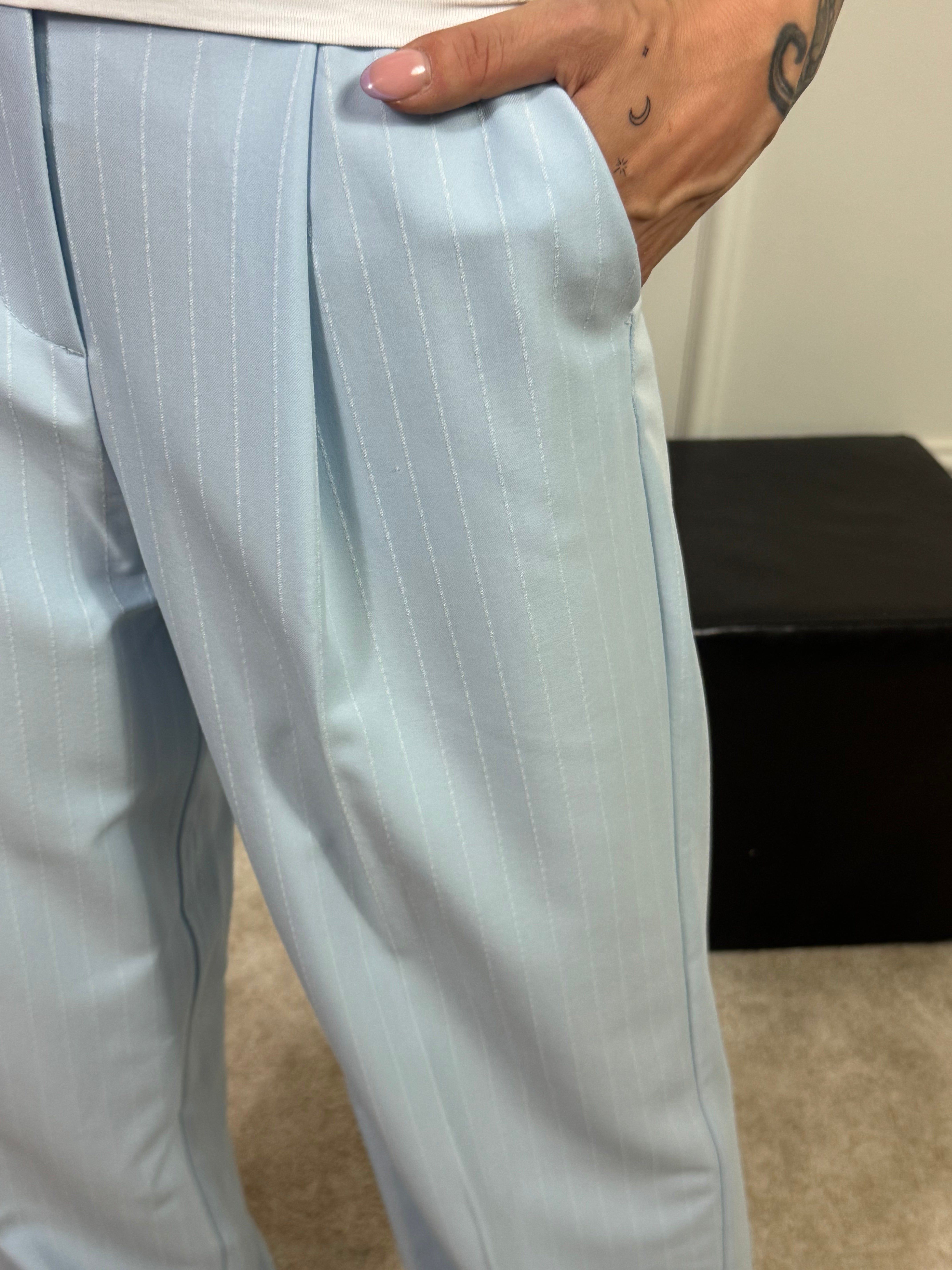 Pantalone JJXX modello ELLIS WIDE GESSATO - AZZURRO