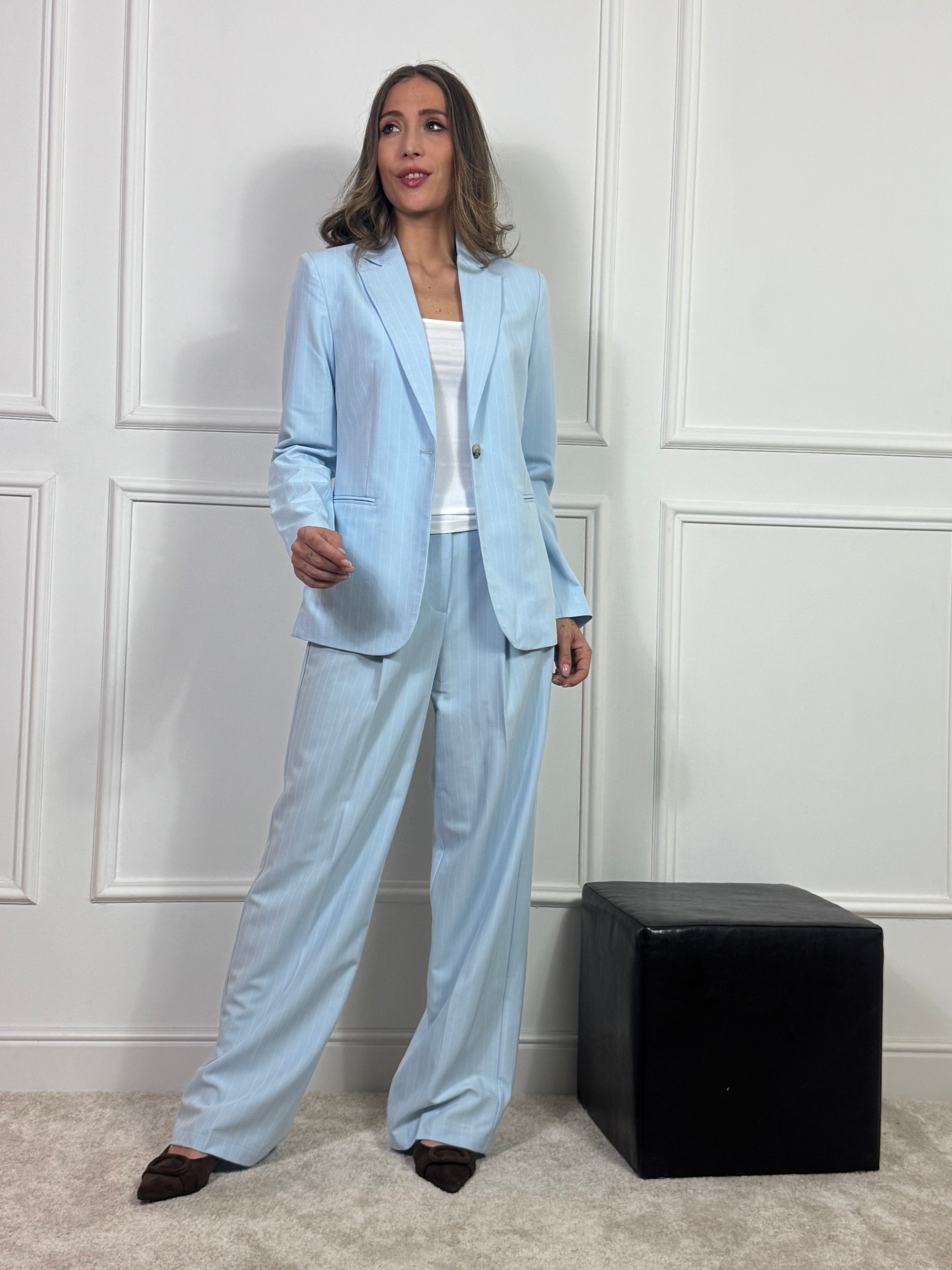 Giacca blazer JJXX modello MIA ELLIS GESSATO - AZZURRO