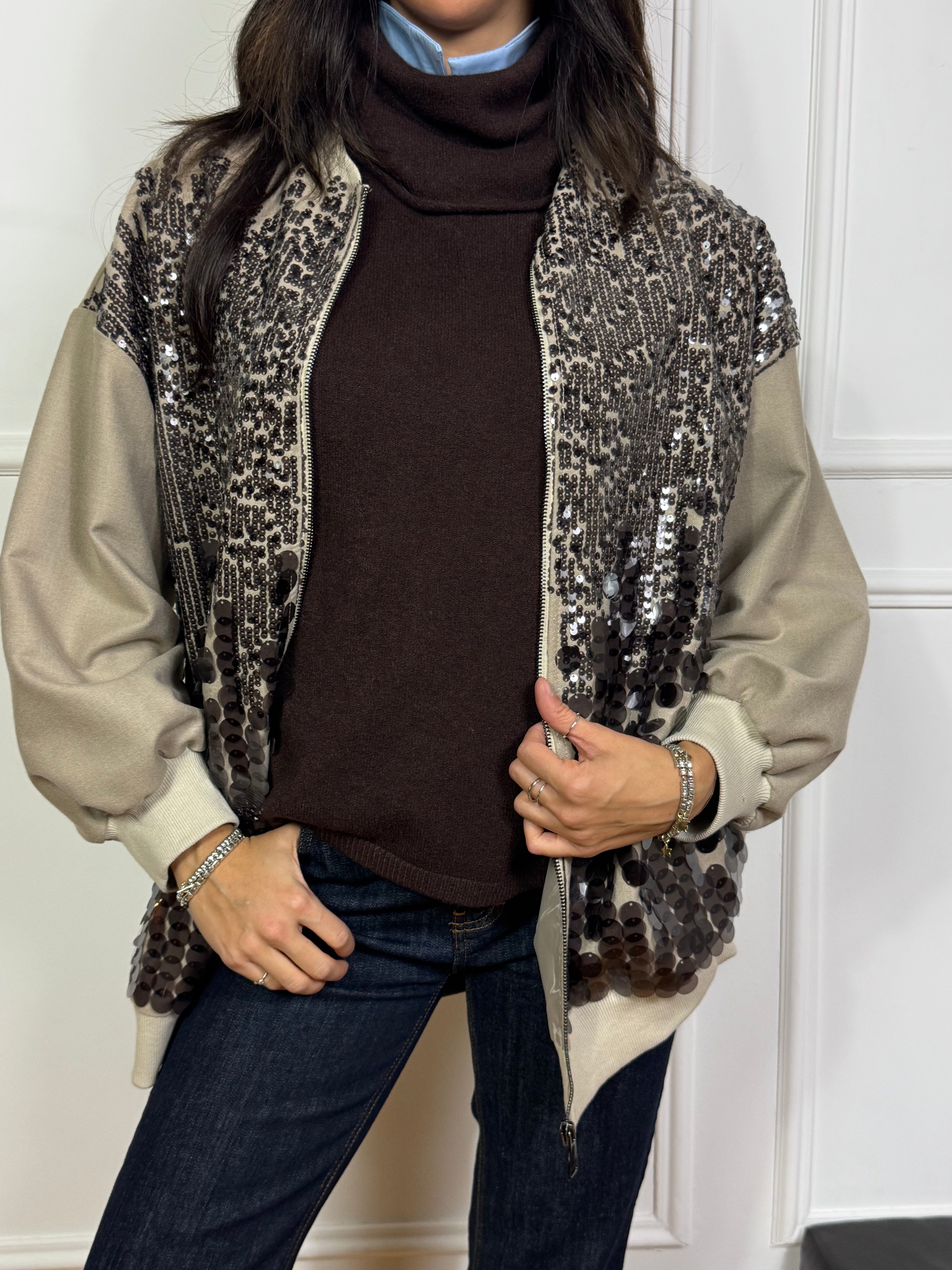 Felpa bomber oversize Susy Mix con paillettes