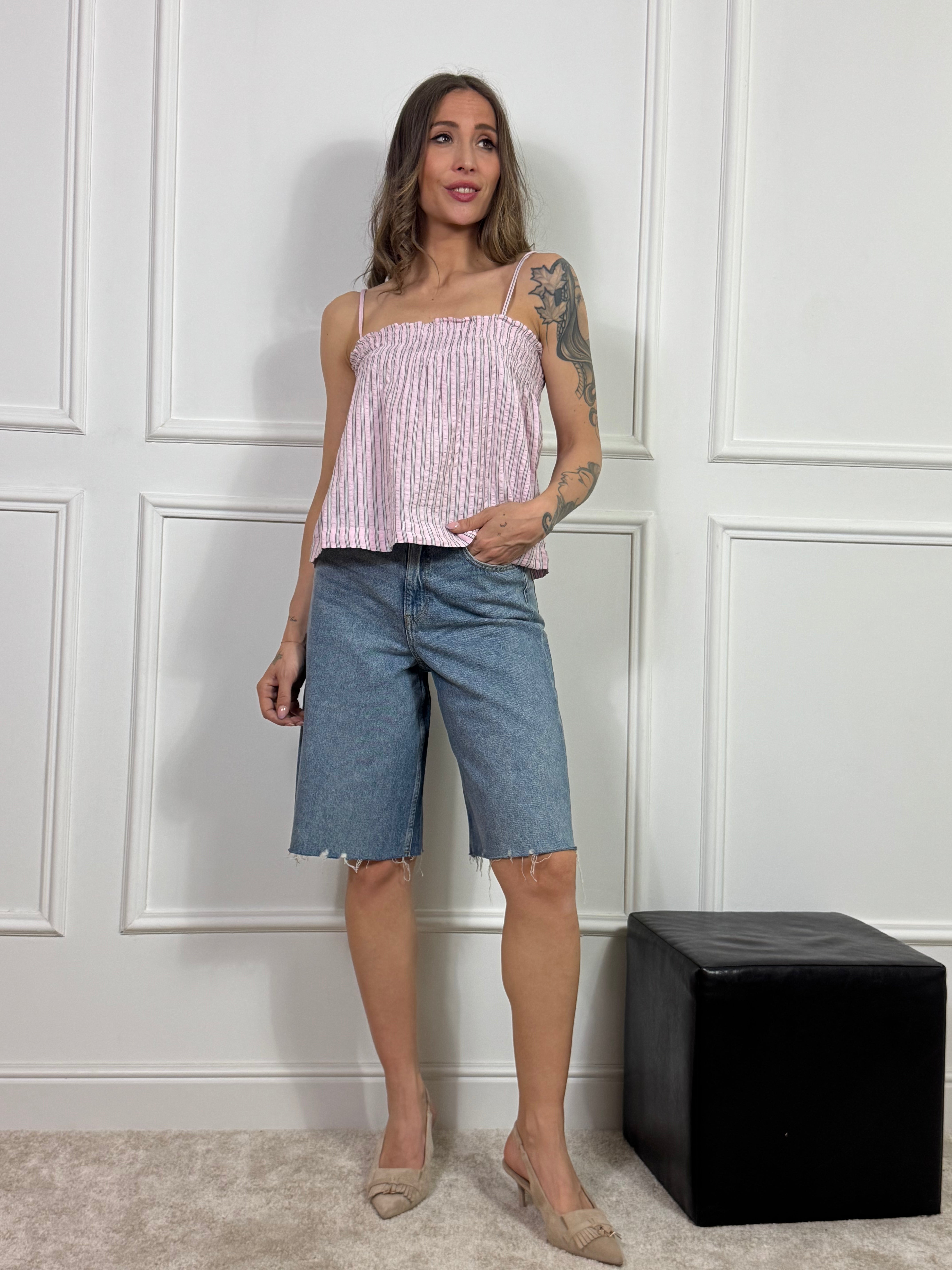 BERMUDA in jeans JJXX modello TOKYO LONG- MEDIUM BLUE DENIM vita alta taglio vivo