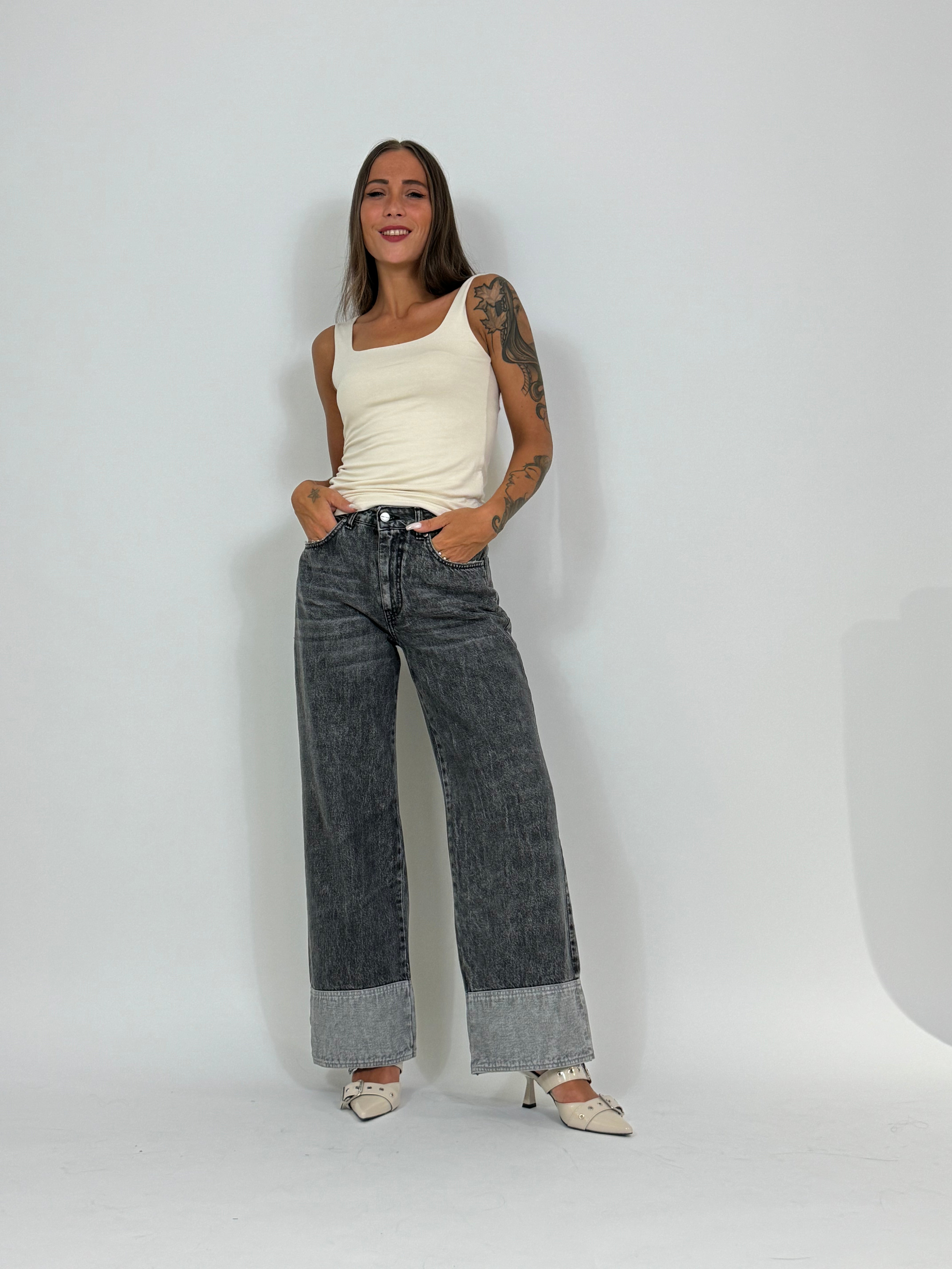 Jeans palazzo con risvolto Susy Mix