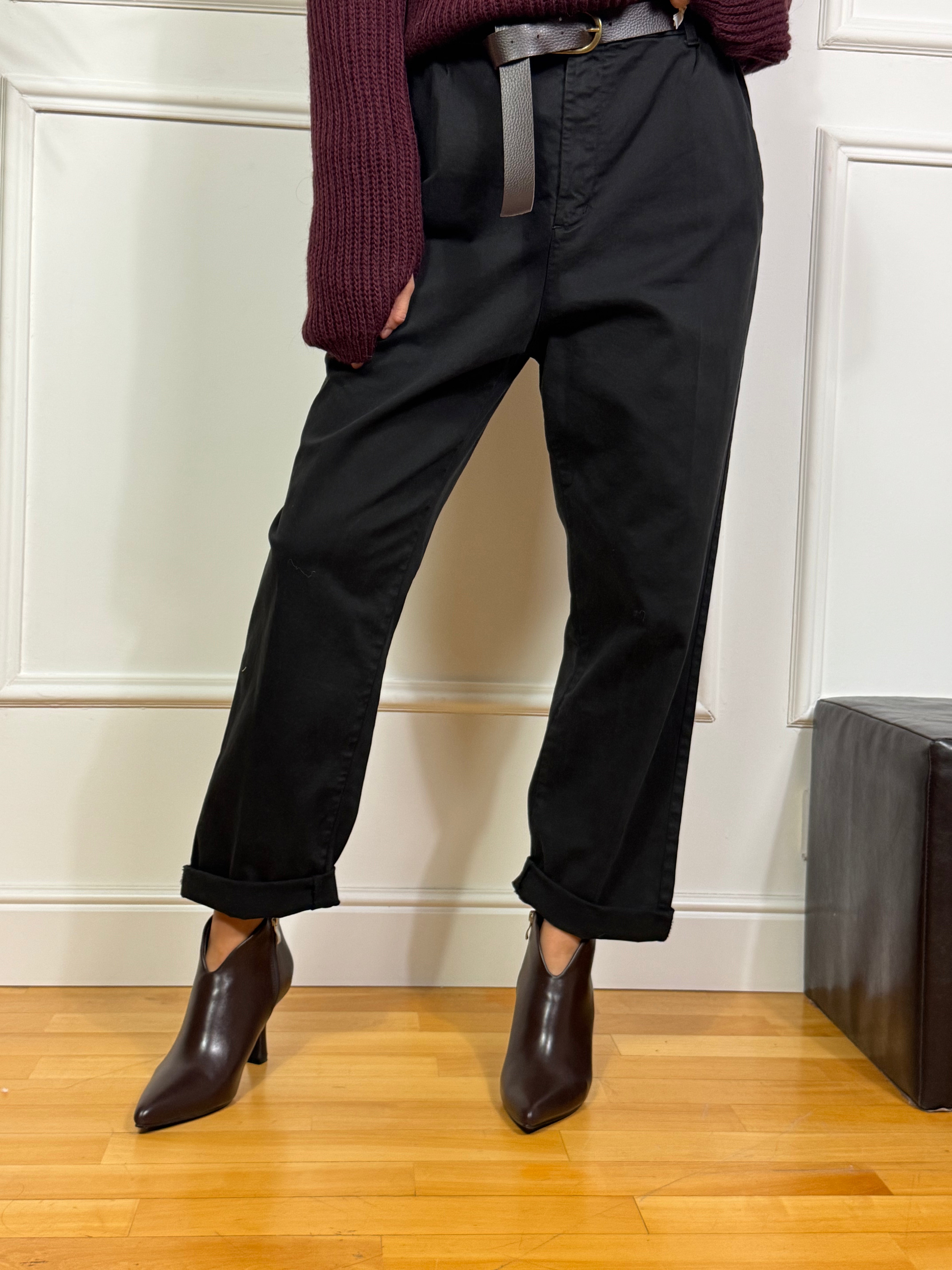 Pantalone in COTONE SOSTENUTO Susy Mix con BOTTONE E CERNIERA - CINTURA MARRONE