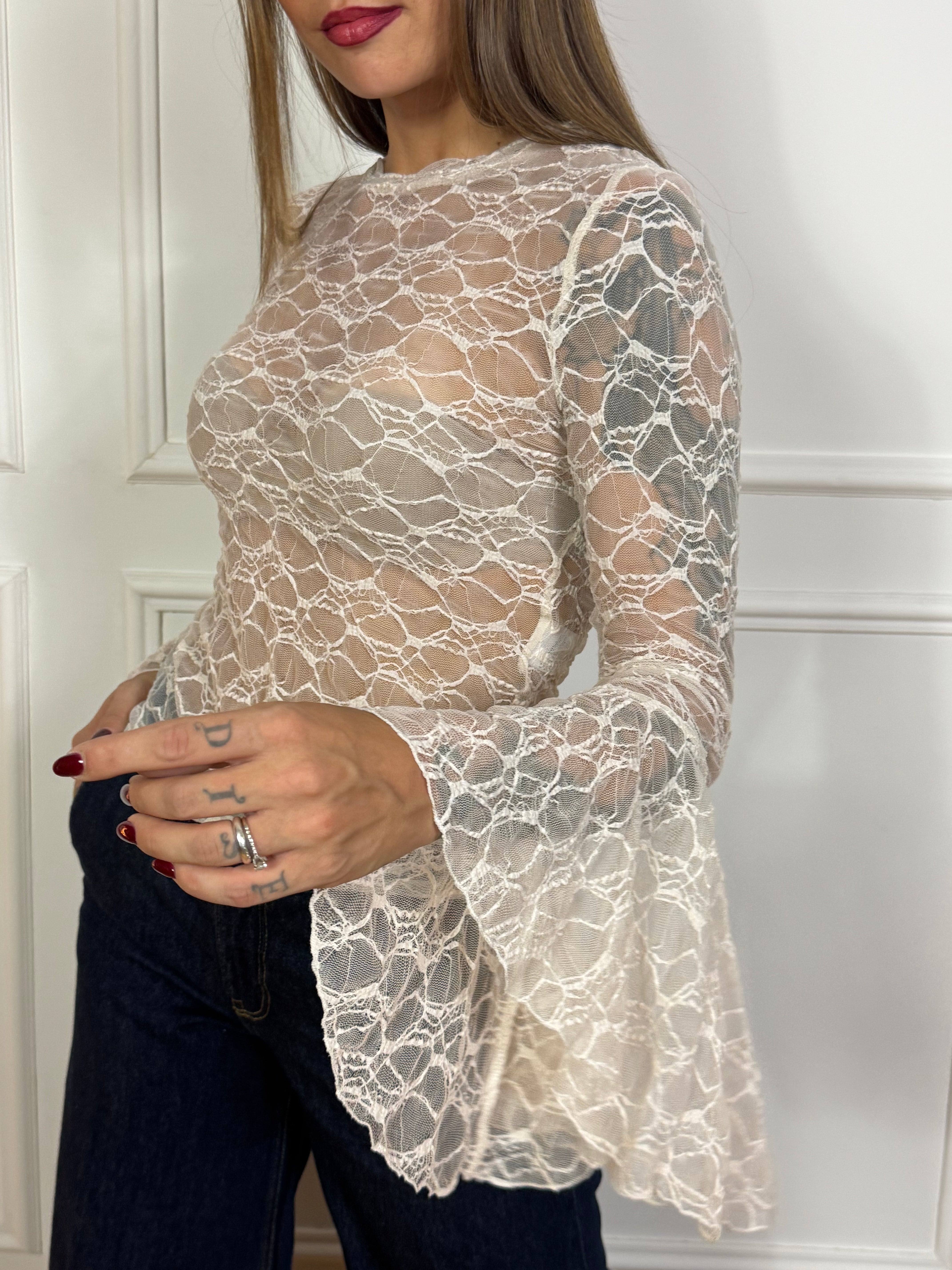 Maglia blusa in pizzo PHILIA LOFT con MANICA AMPIA A CALLA