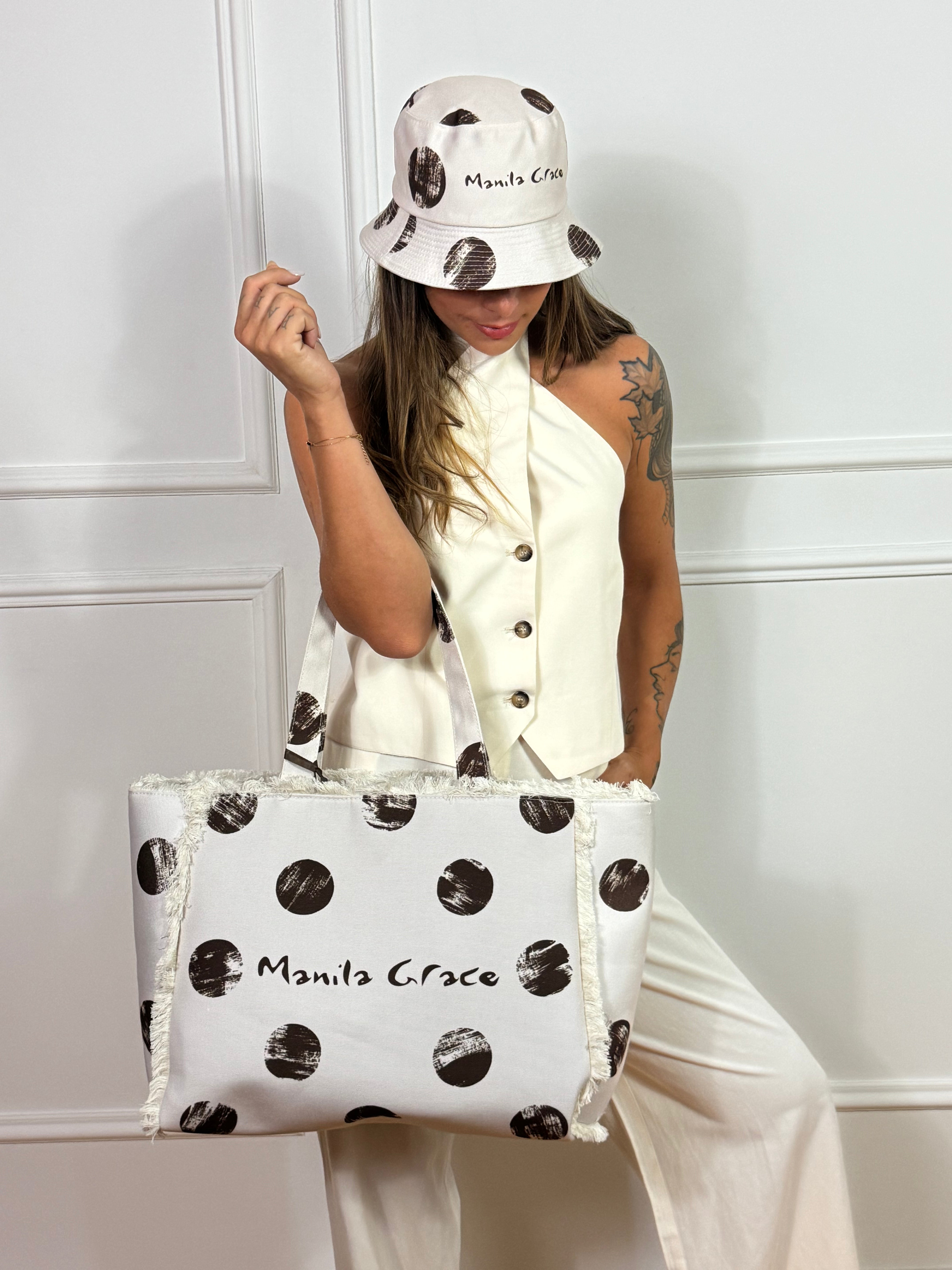 Borsa SET MARE Manila Grace a POIS - con telo mare e cappello