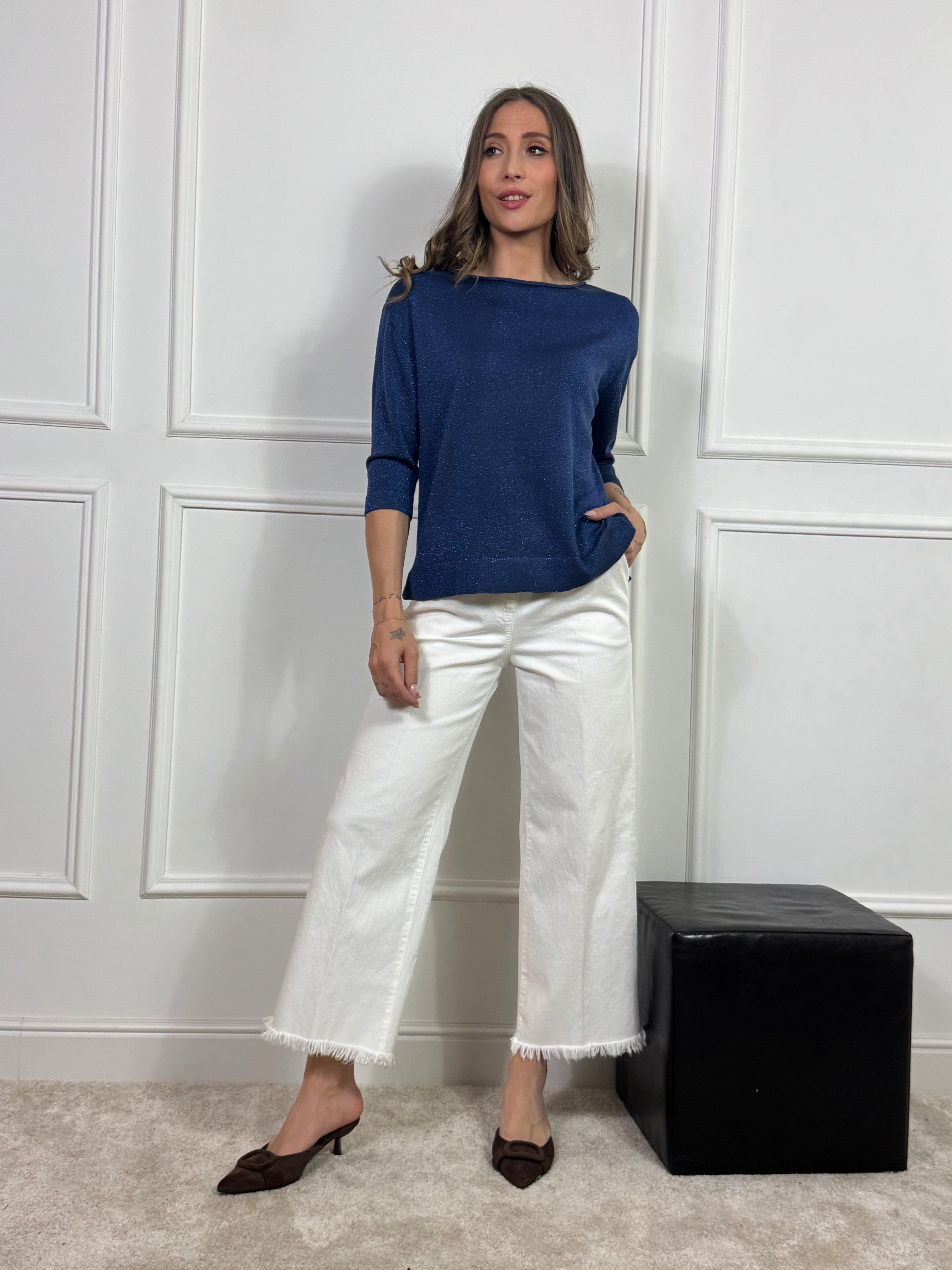 Maglia in FILATO DI MAGLINA SOTTILE manica tre quarti LUREX scollo barchetta Ragno ART. DS77M0