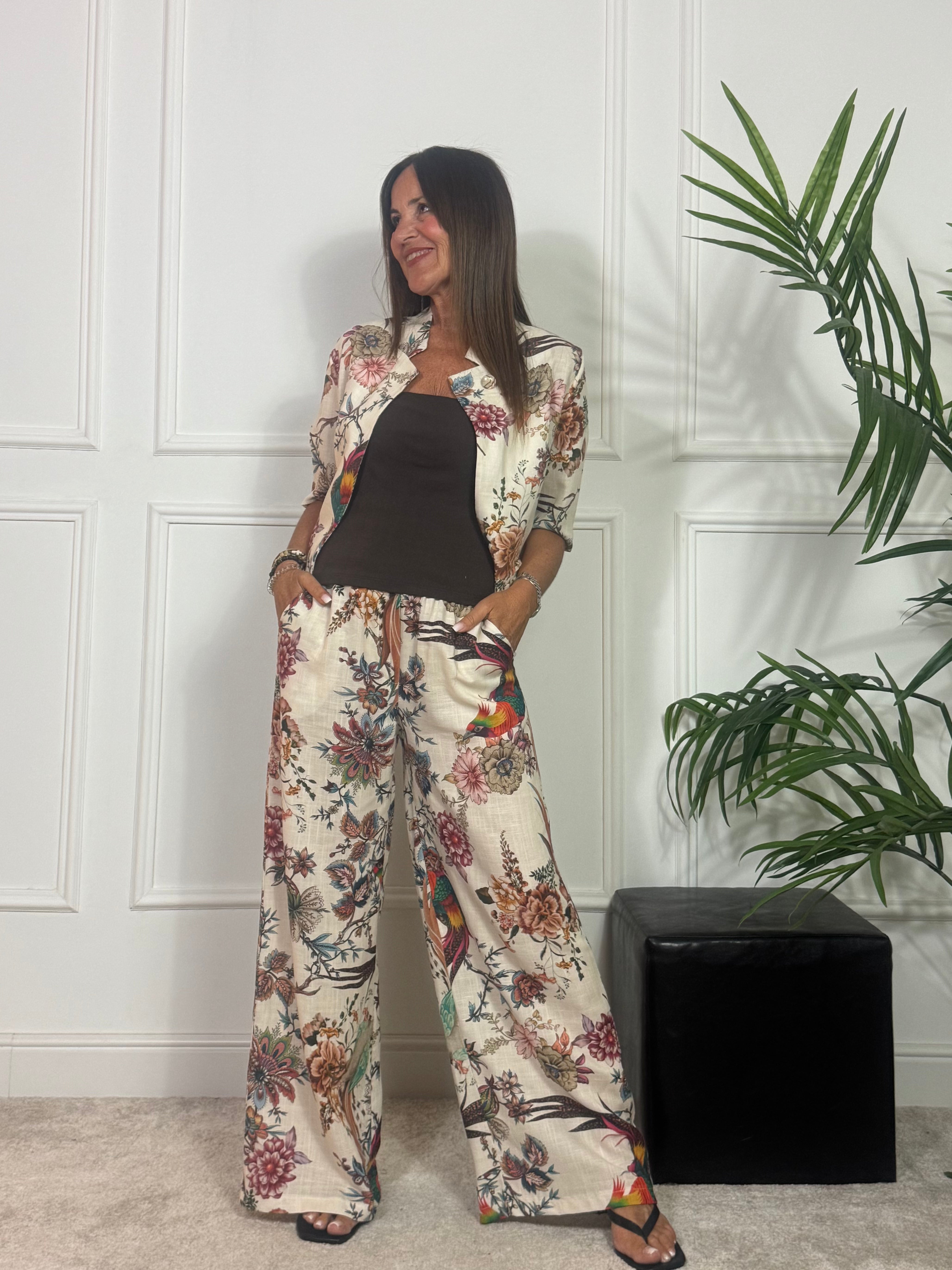PANTALONE VICTORIA ILMH fantasia FIORI UCCELLO PARADISO