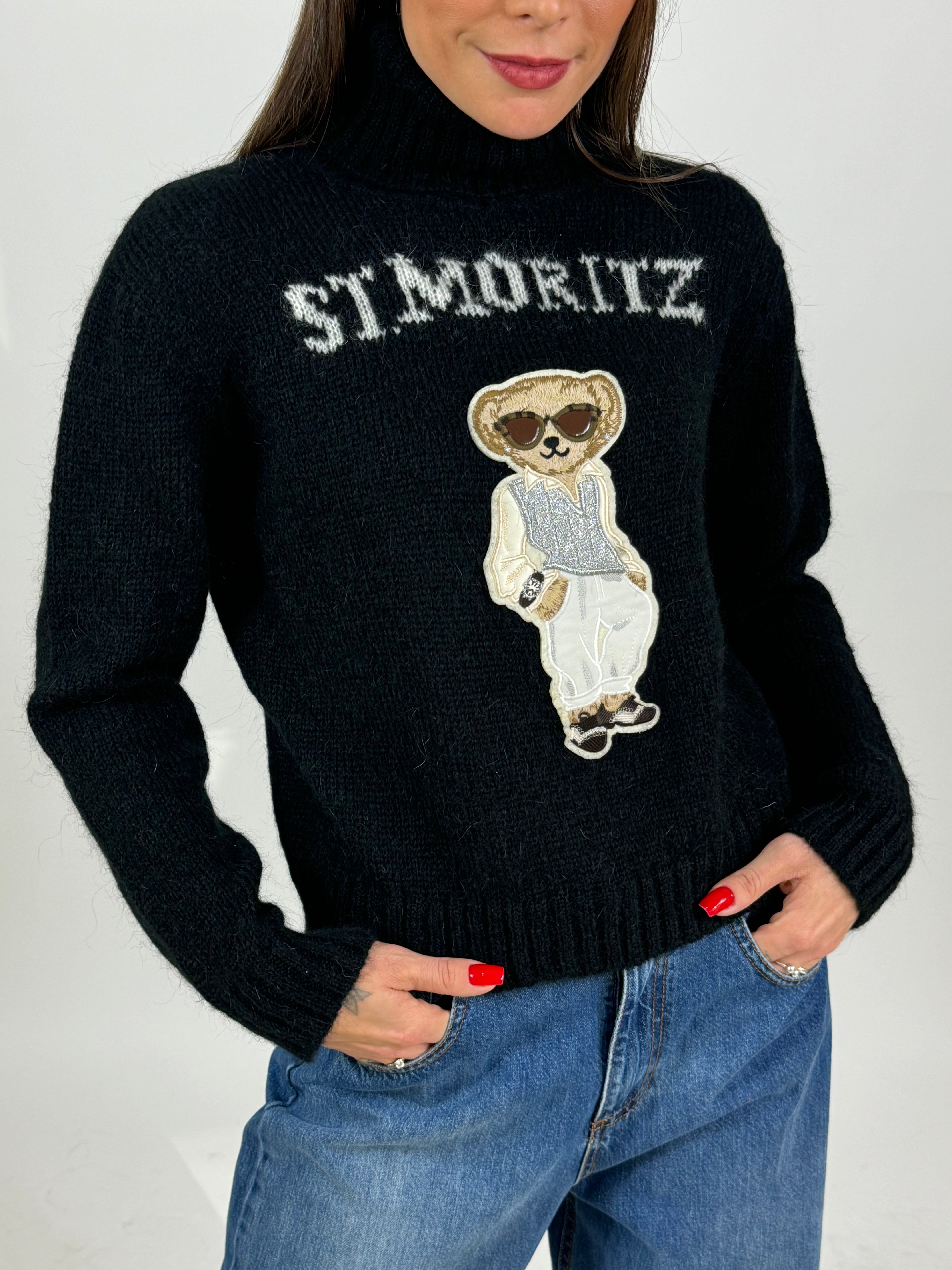 Maglione dolcevita Kontatto ST MORITZ con patch orsetto