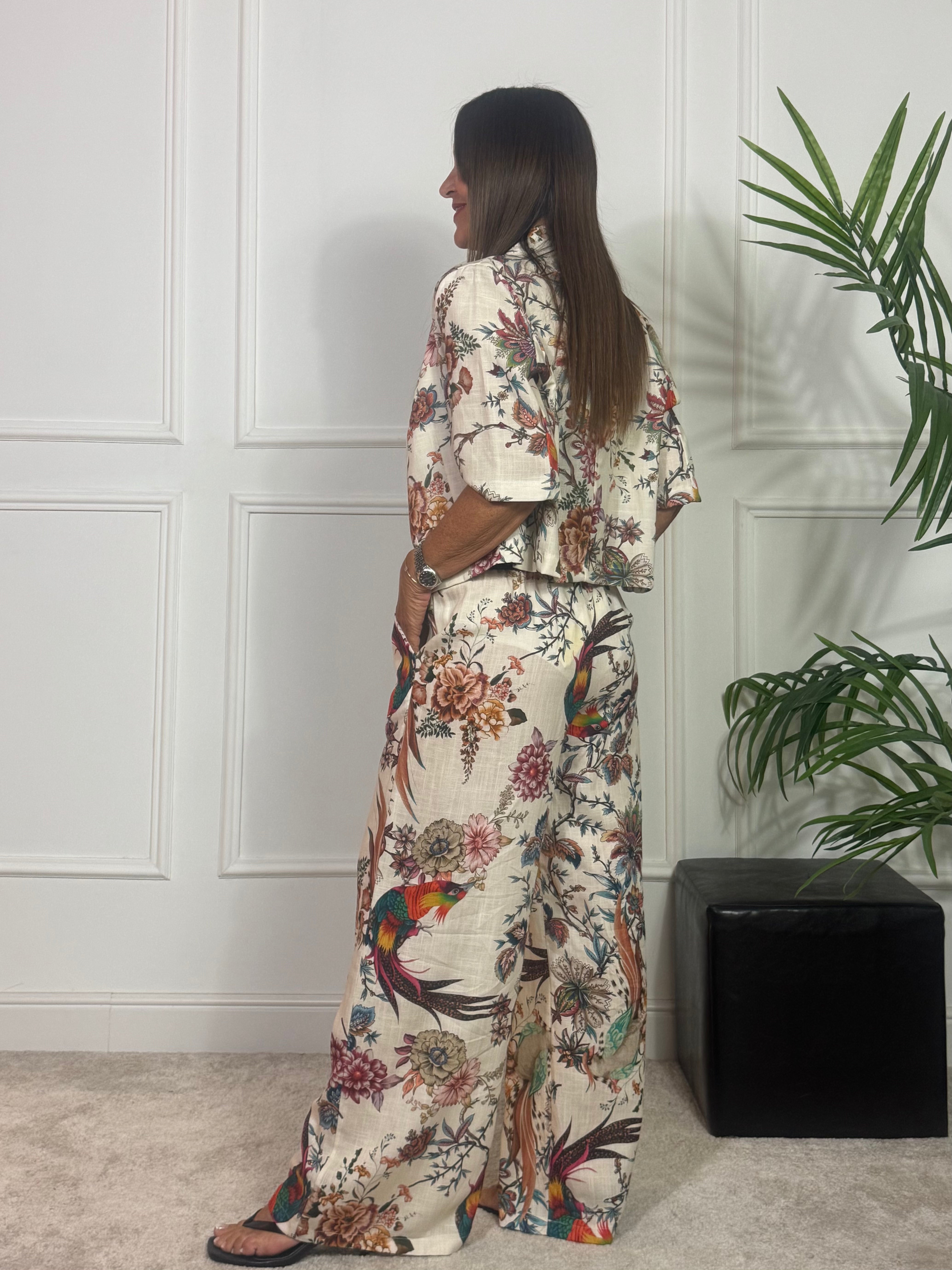 PANTALONE VICTORIA ILMH fantasia FIORI UCCELLO PARADISO