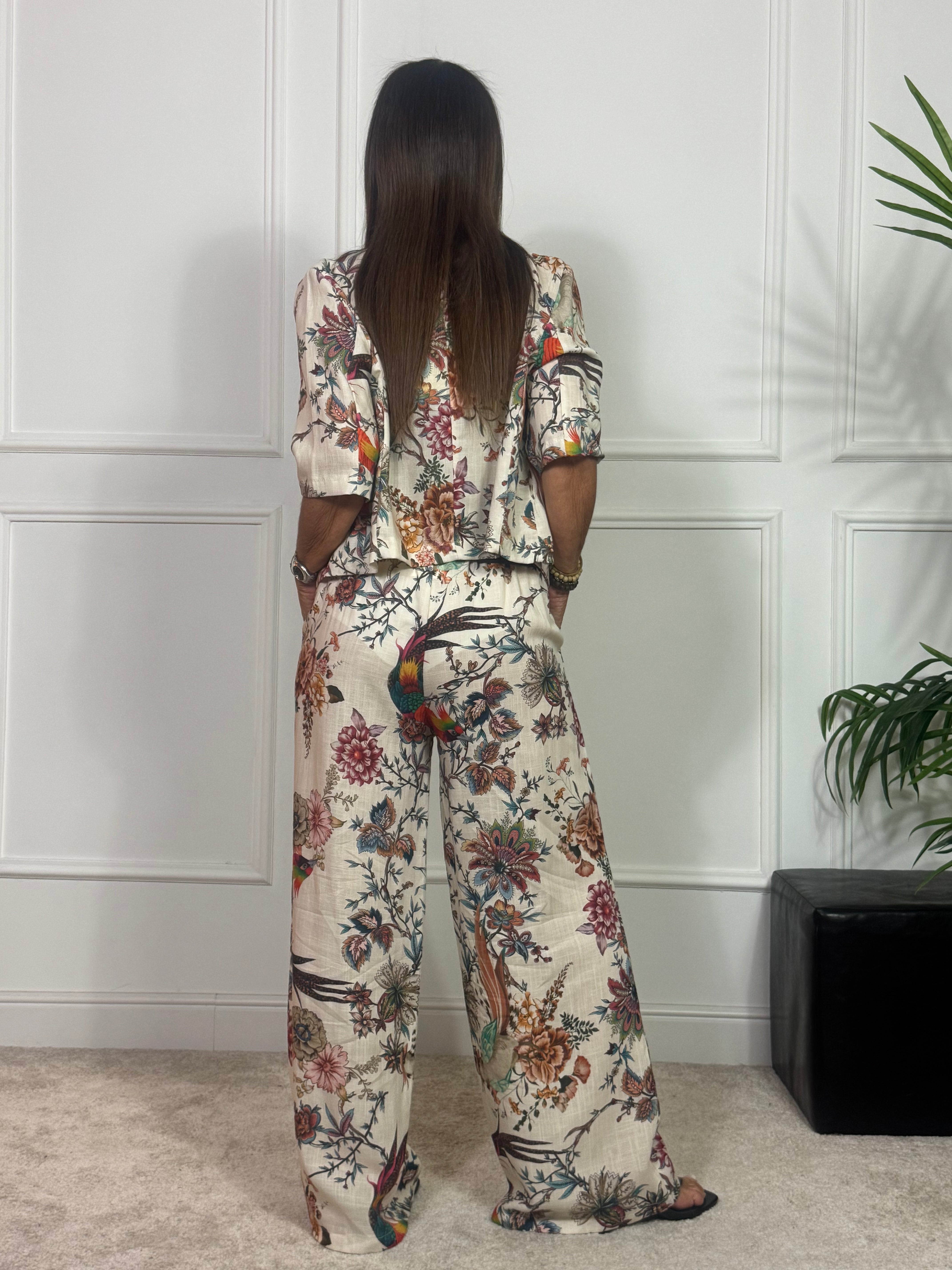 PANTALONE VICTORIA ILMH fantasia FIORI UCCELLO PARADISO