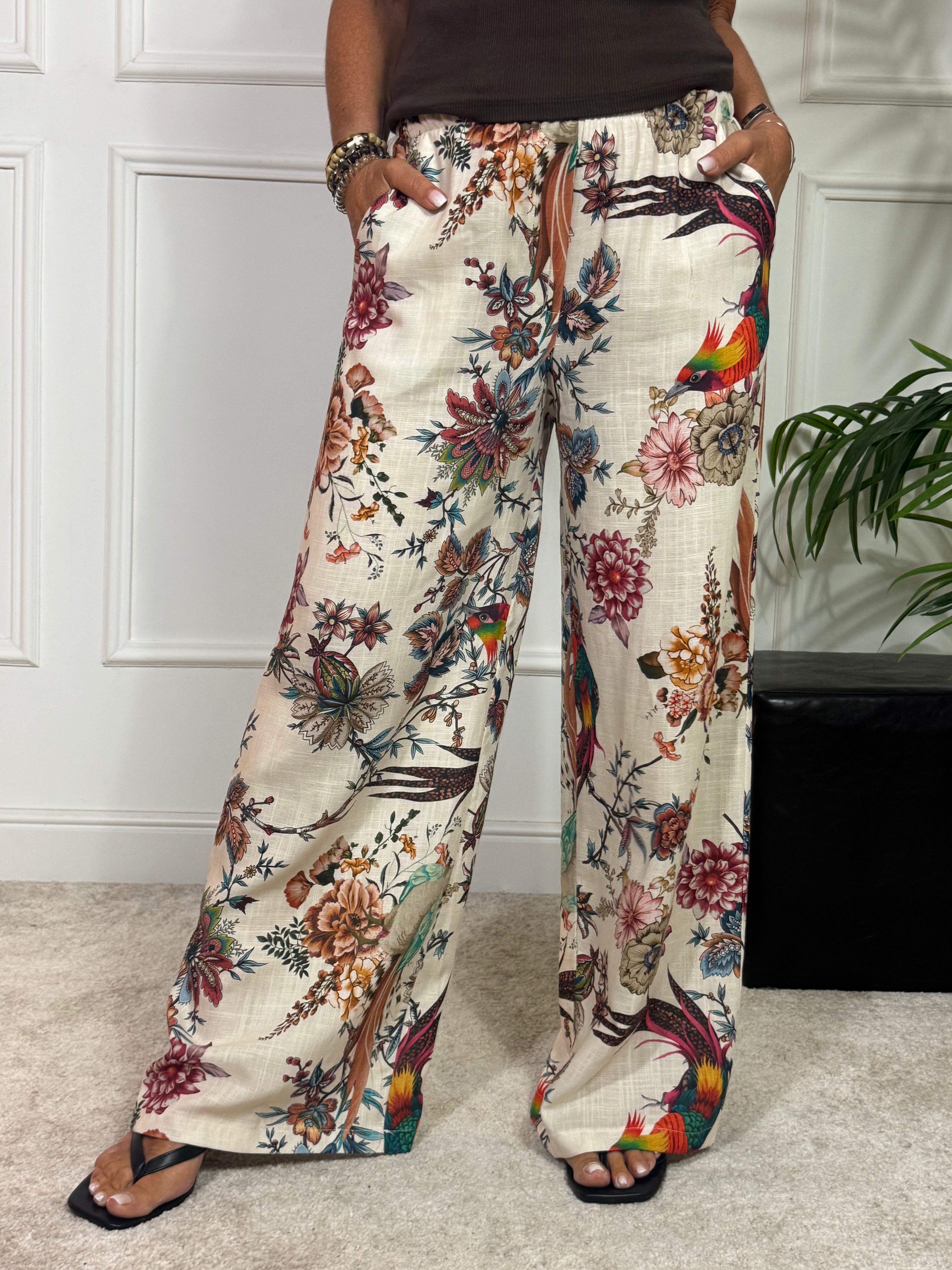 PANTALONE VICTORIA ILMH fantasia FIORI UCCELLO PARADISO