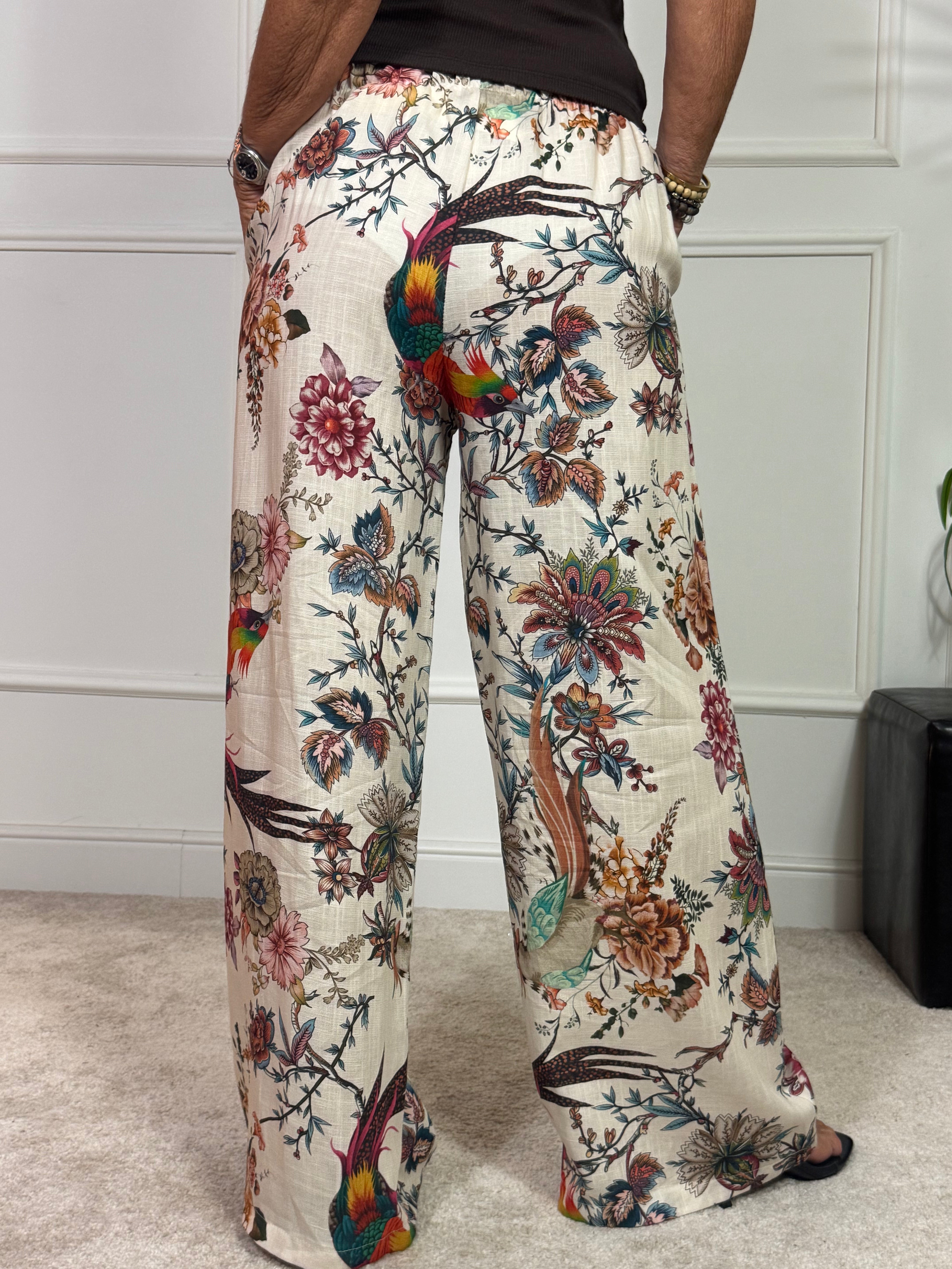 PANTALONE VICTORIA ILMH fantasia FIORI UCCELLO PARADISO