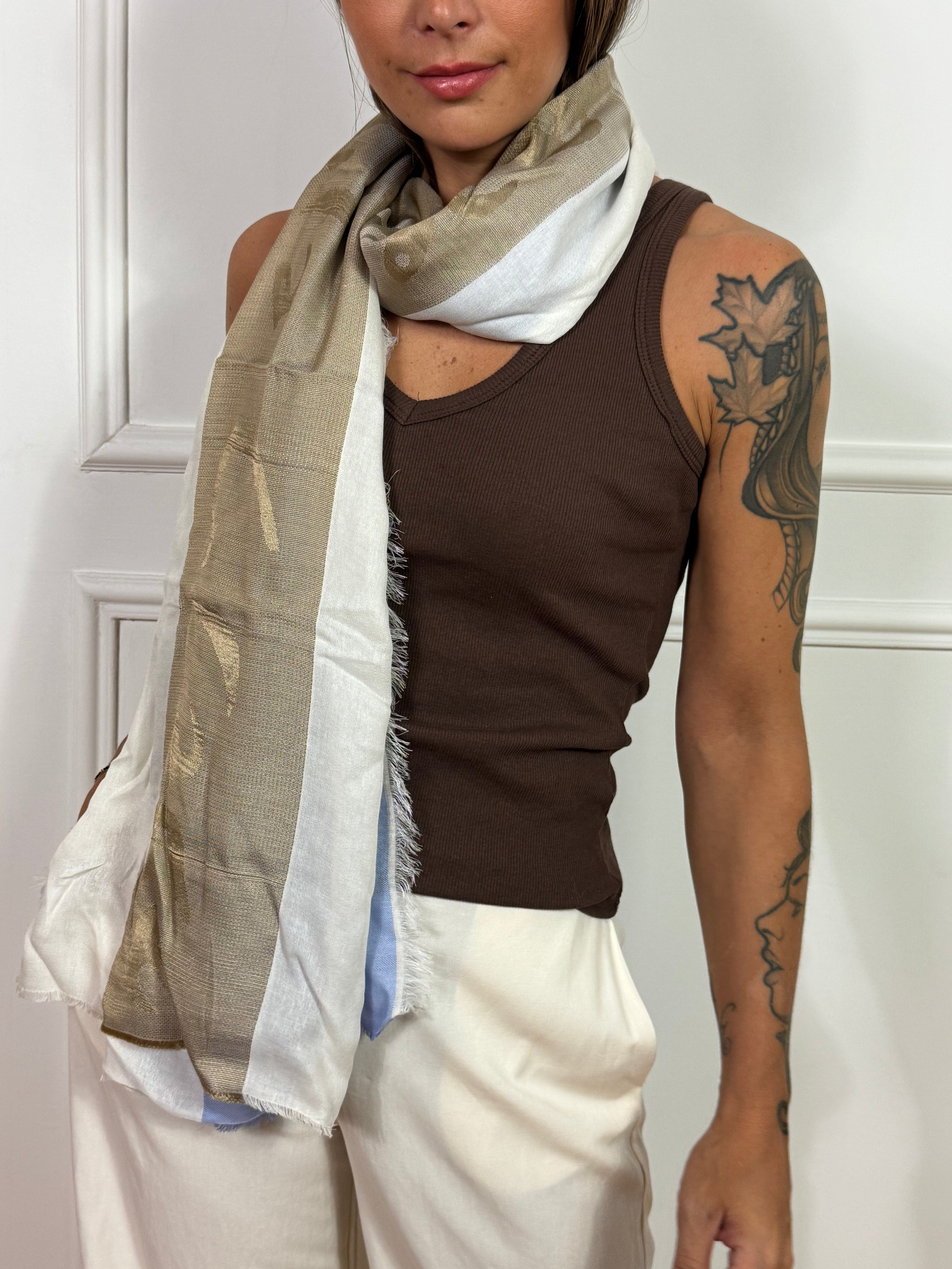 Foulard Manila Grace righe celeste-panna-beige
