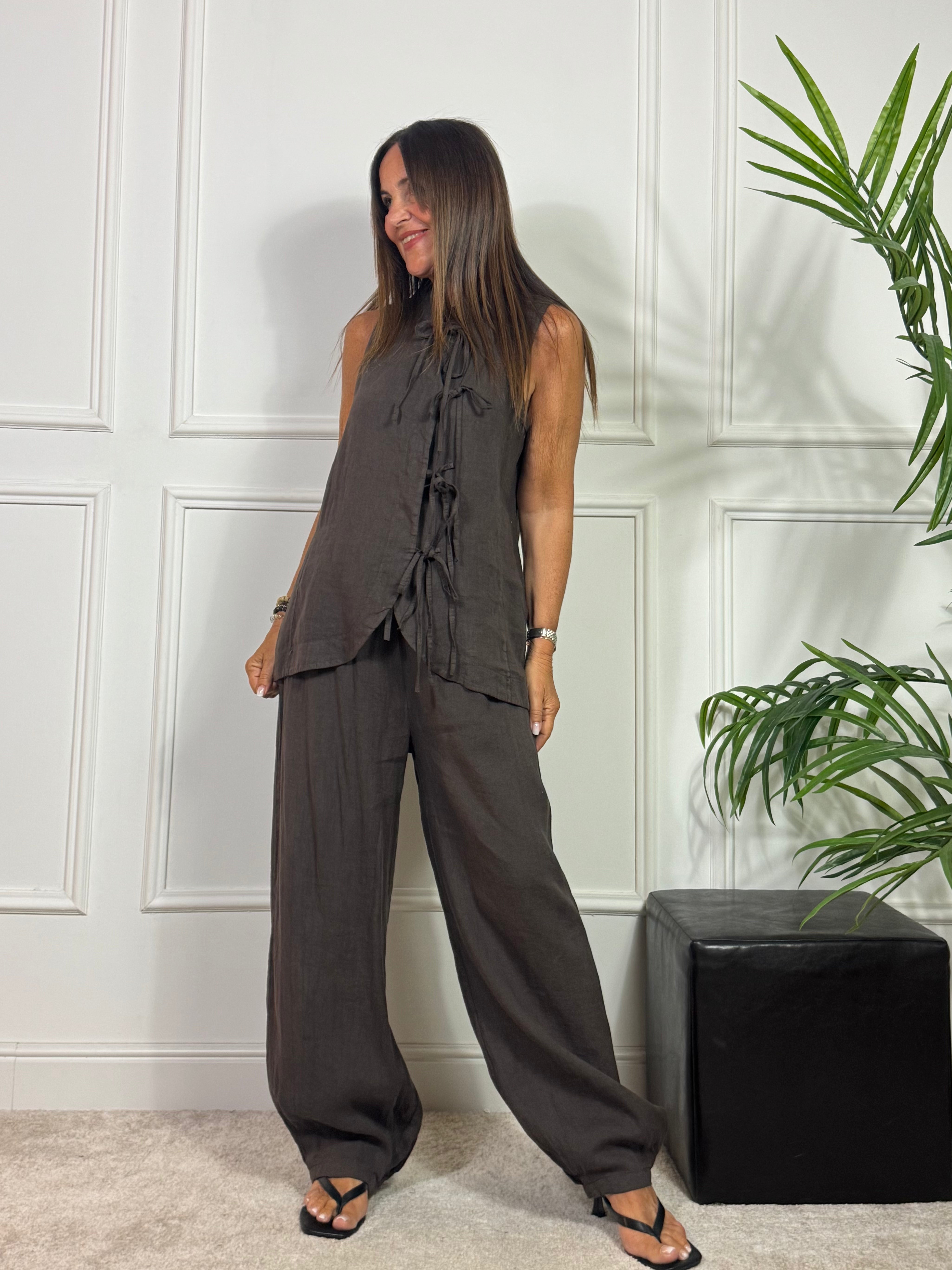 GILET LUNGO IN LINO VICTORIA ILMH CON LACCETTI ASIMMETRICI