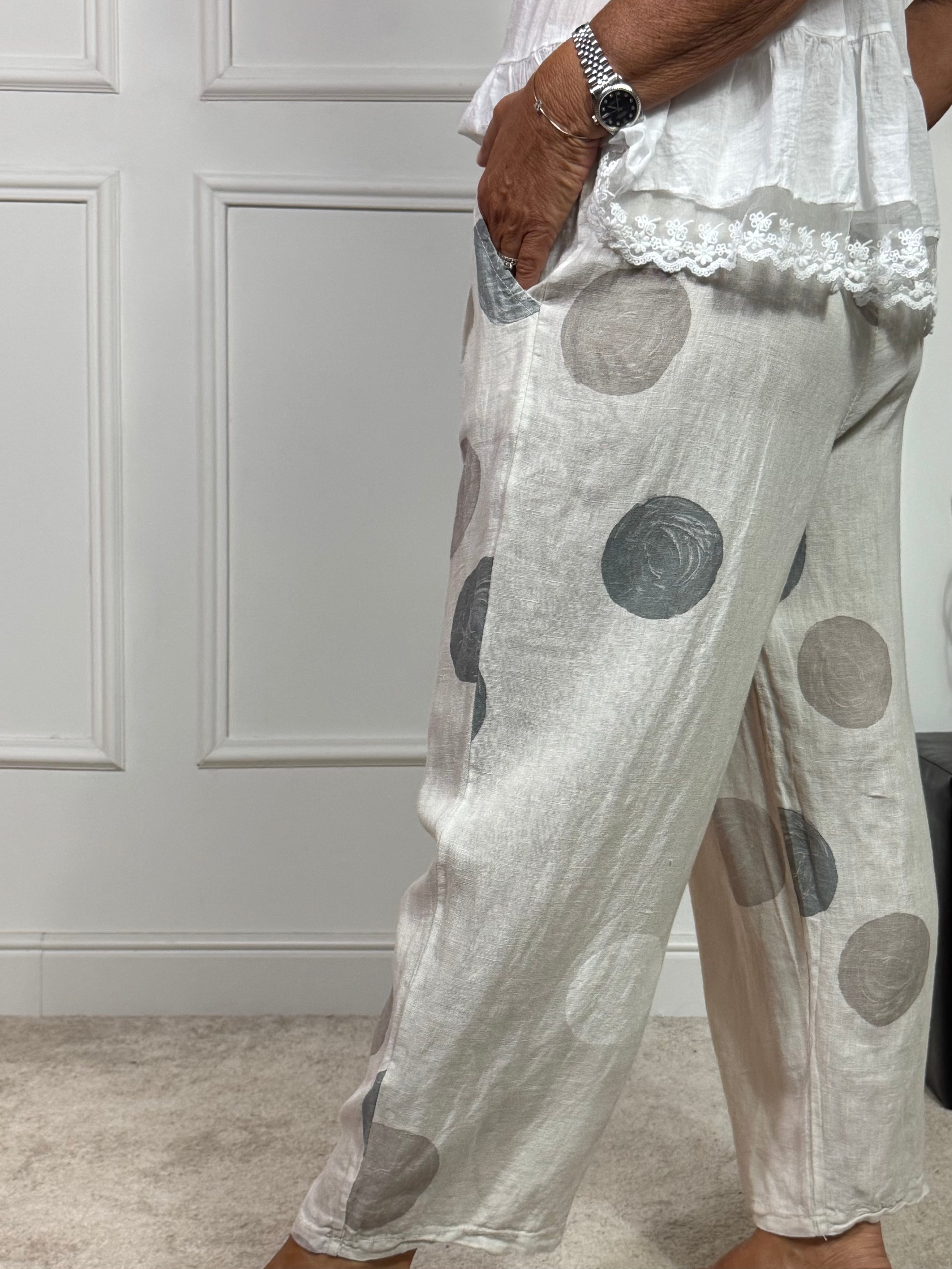 Pantalone in lino CROPPED VICTORIA ILMH fantasia POIS GROSSI