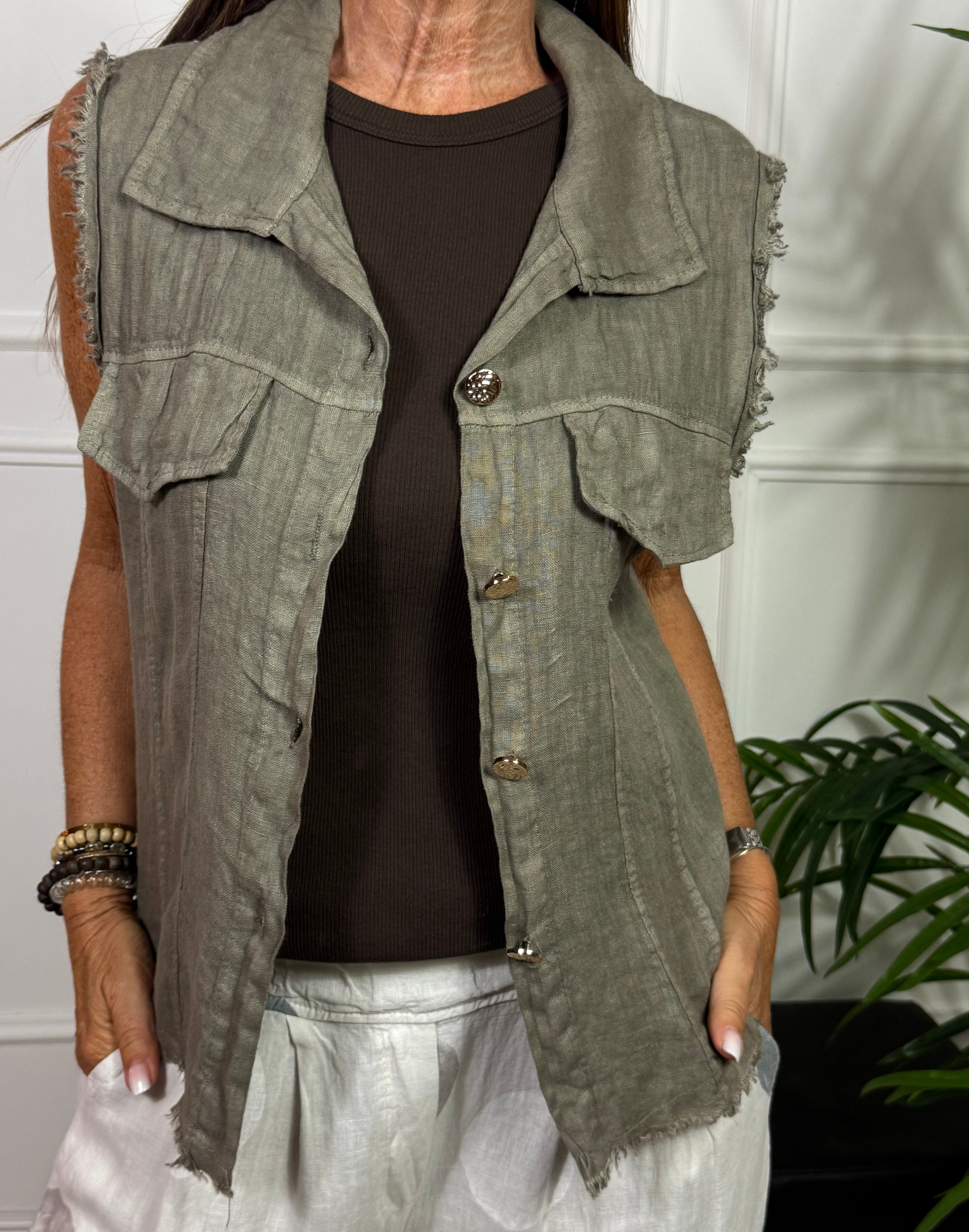 Camicia smanicata taglio vivo Victoria ILMH bottoni oro