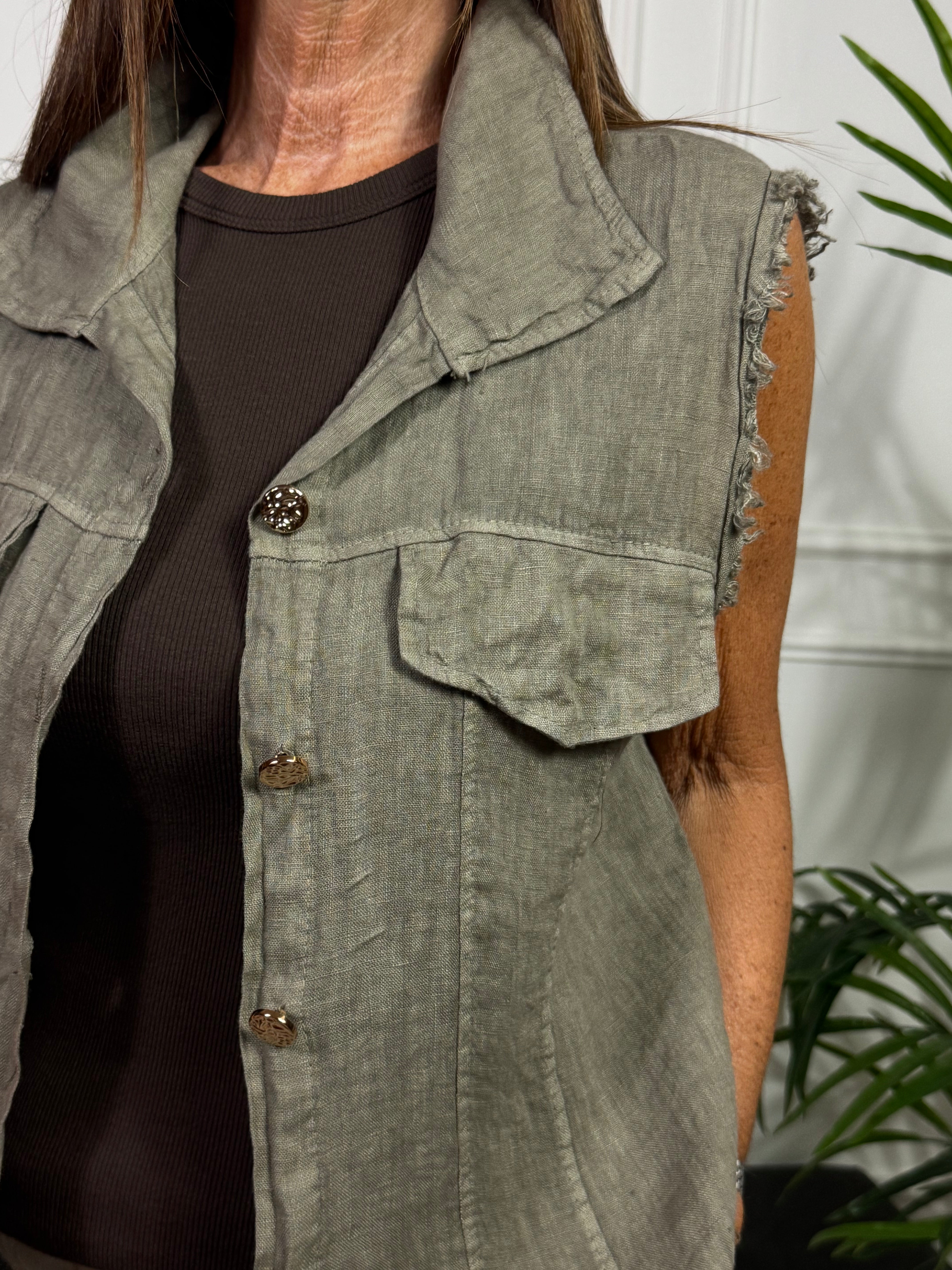 Camicia smanicata taglio vivo Victoria ILMH bottoni oro