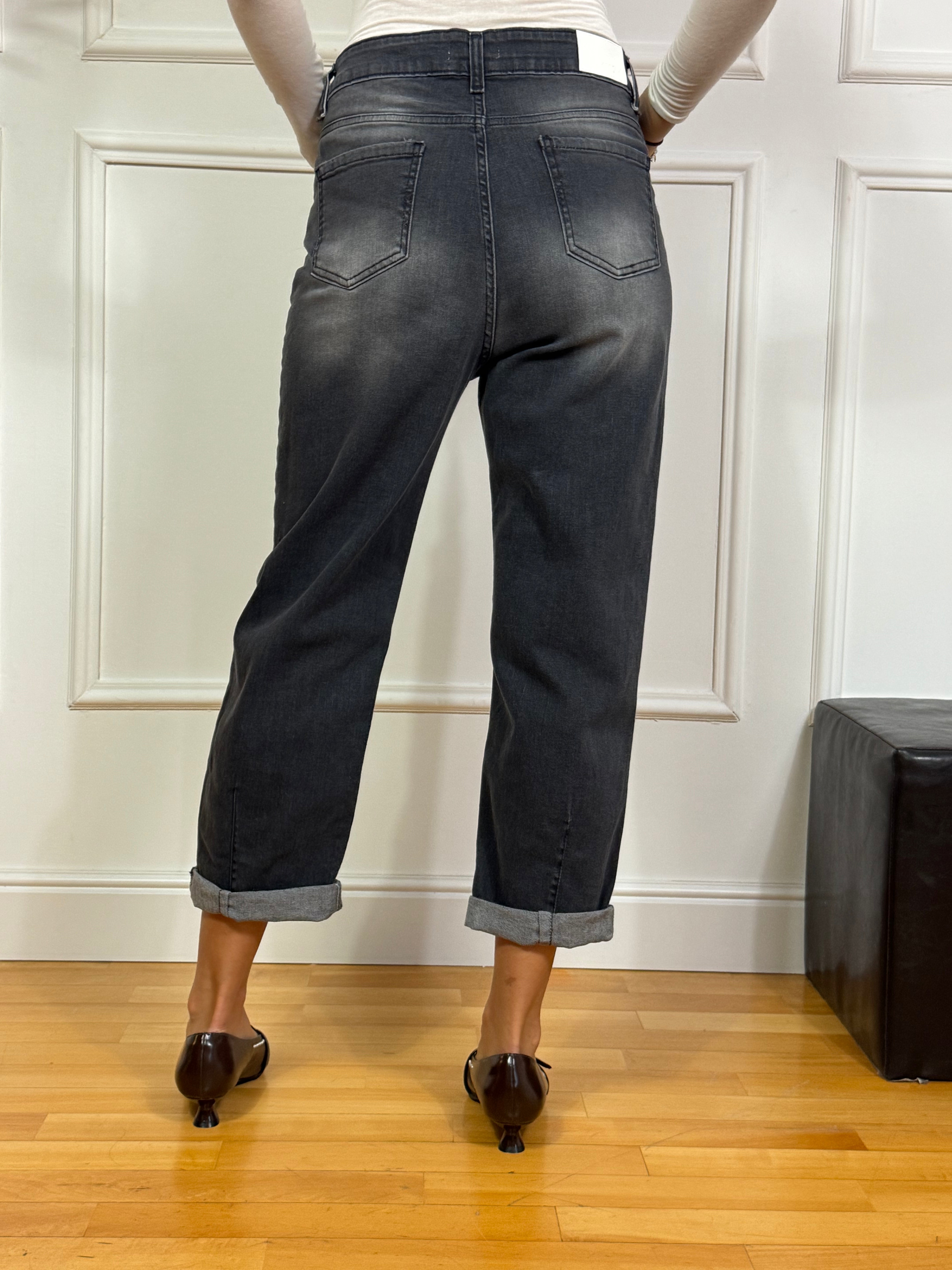 Jeans Kikisix BOTTONI ASIMMETRICI - NERO DELAVE'