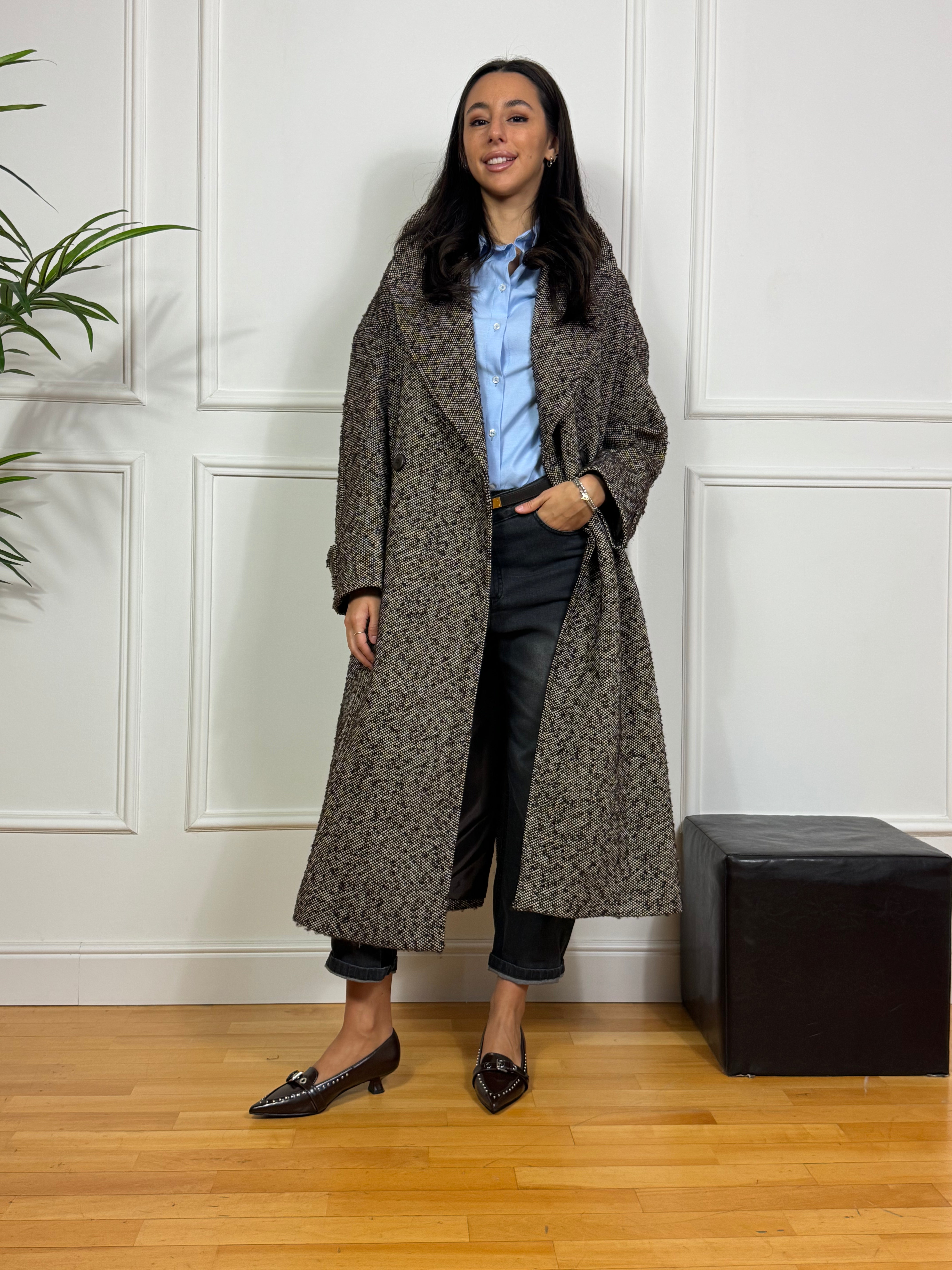 Cappotto lungo doppiopetto Kikisix sale e pepe MORO-PANNA