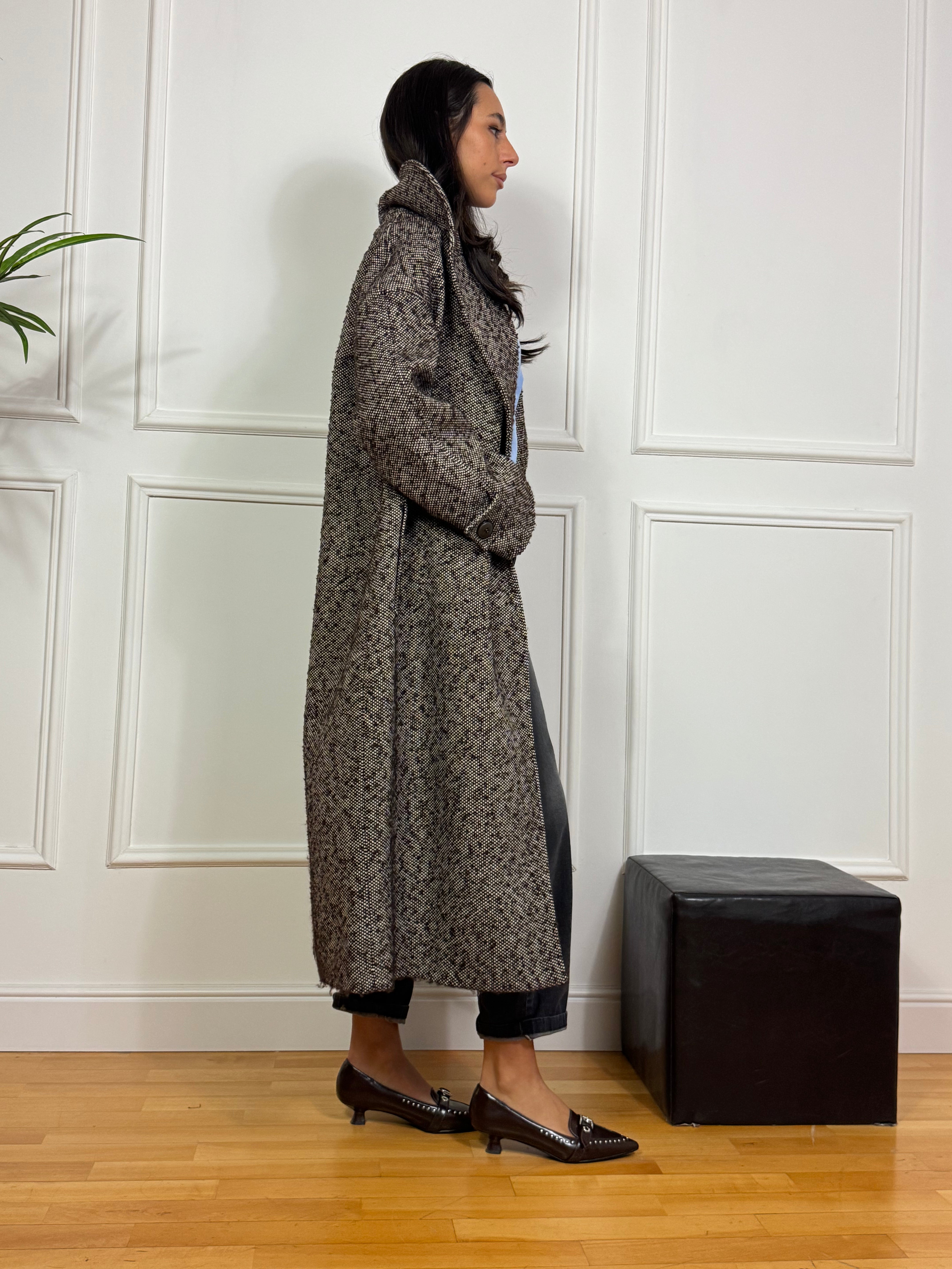 Cappotto lungo doppiopetto Kikisix sale e pepe MORO-PANNA