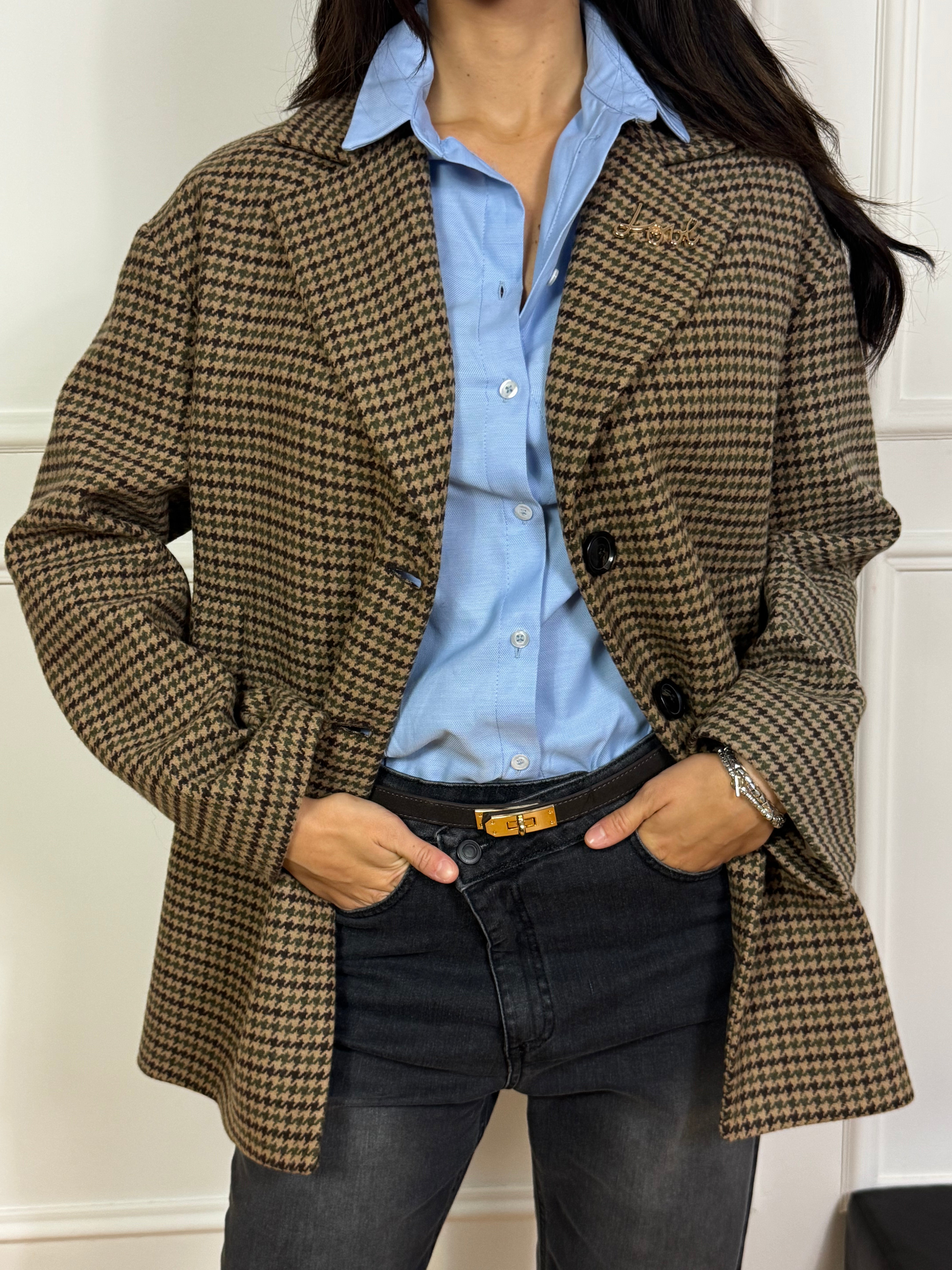 CAPPOTTO Kikisix fantasia pied-de-poule con spilla Love