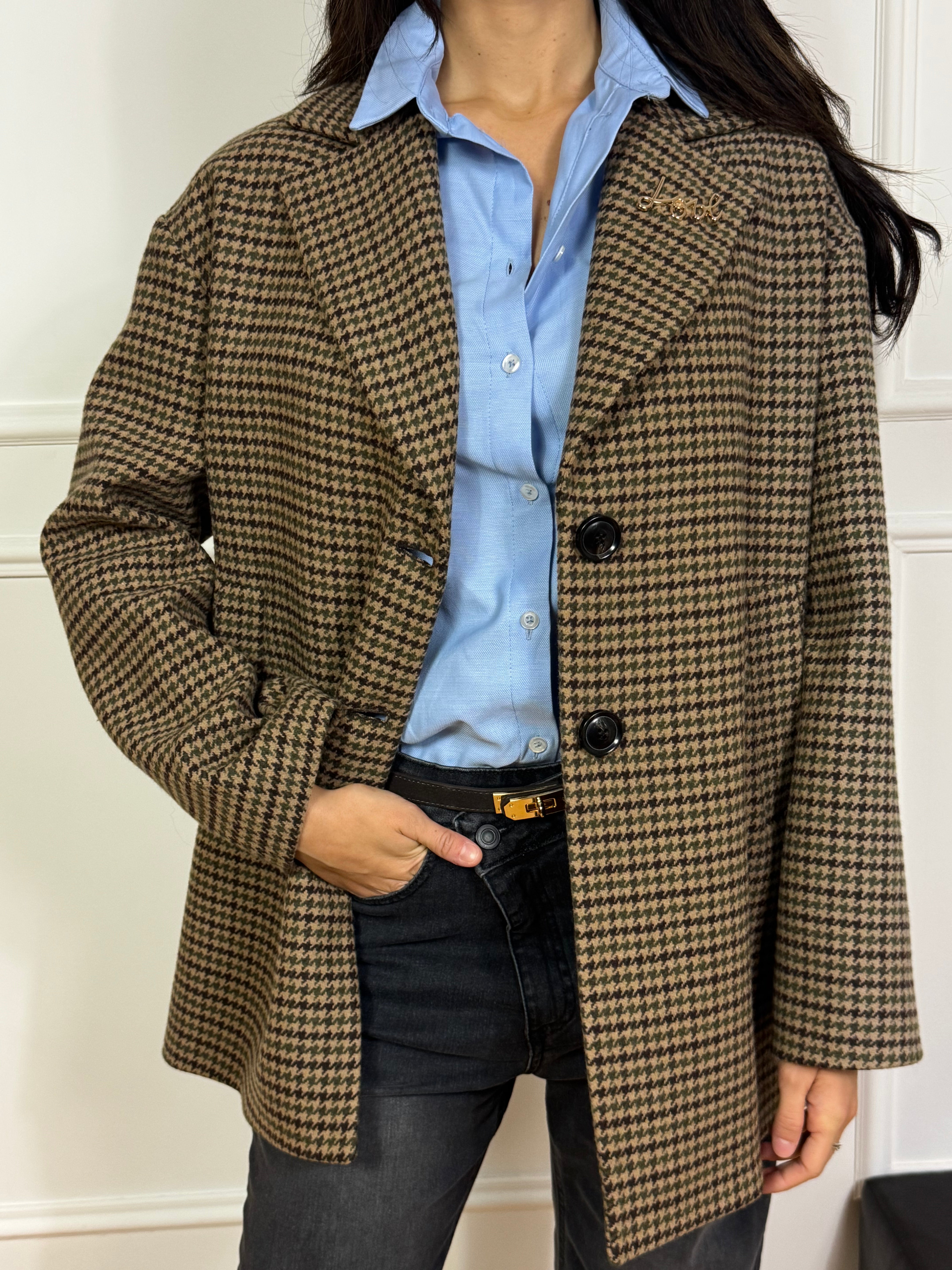 CAPPOTTO Kikisix fantasia pied-de-poule con spilla Love