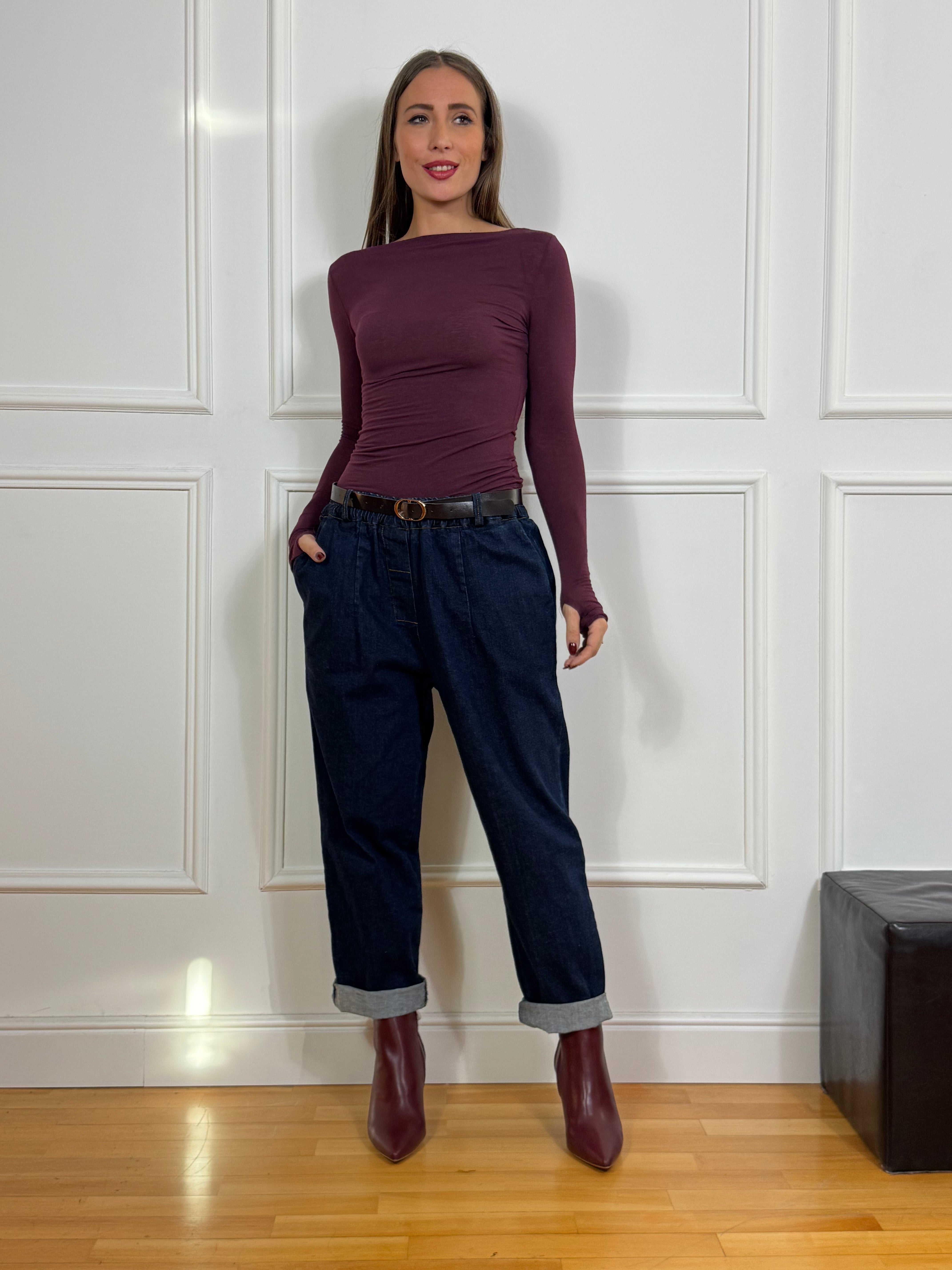 Jeans Victoria ILMH con elastico e cintura denim scuro