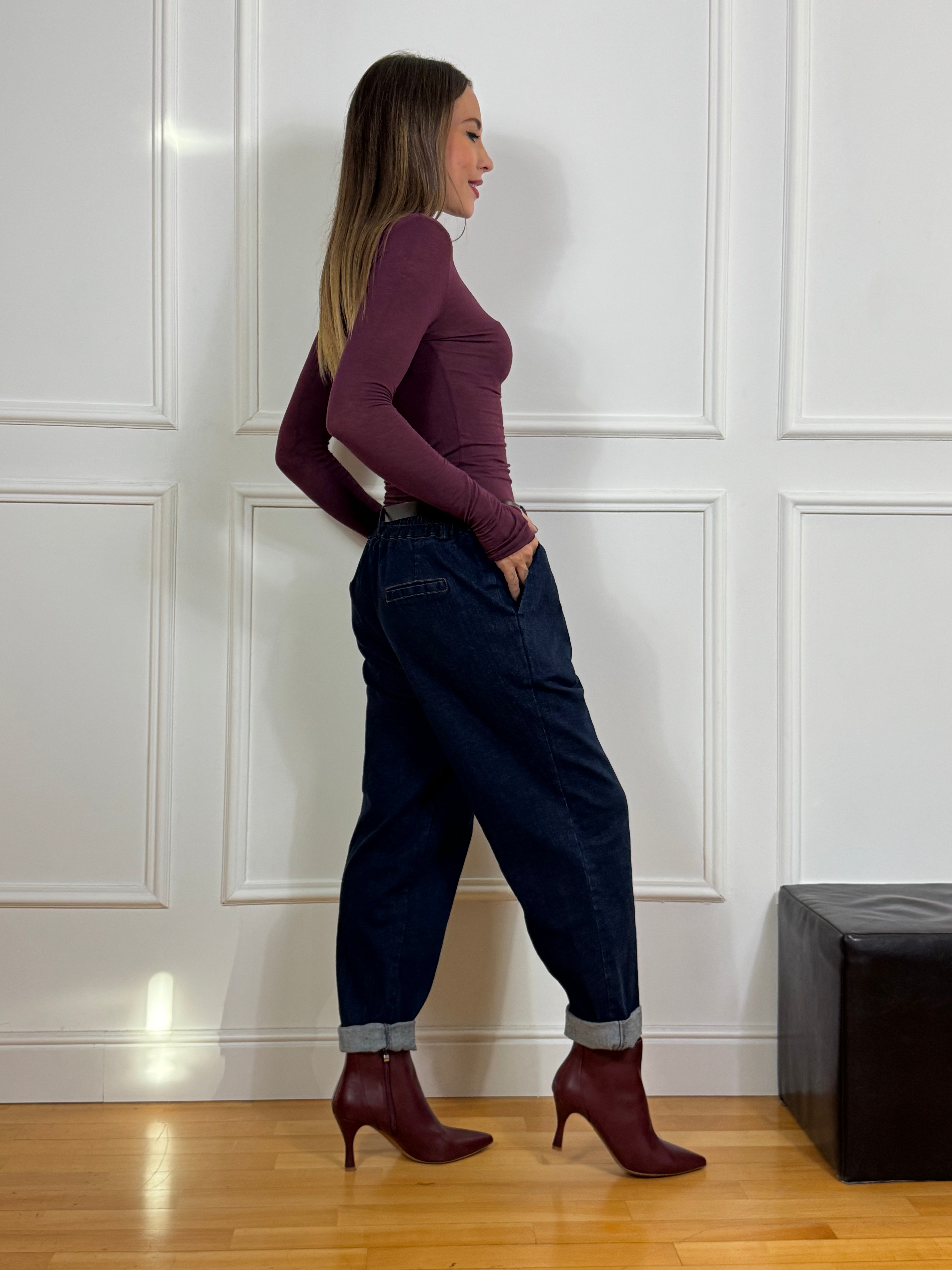 Jeans Victoria ILMH con elastico e cintura denim scuro