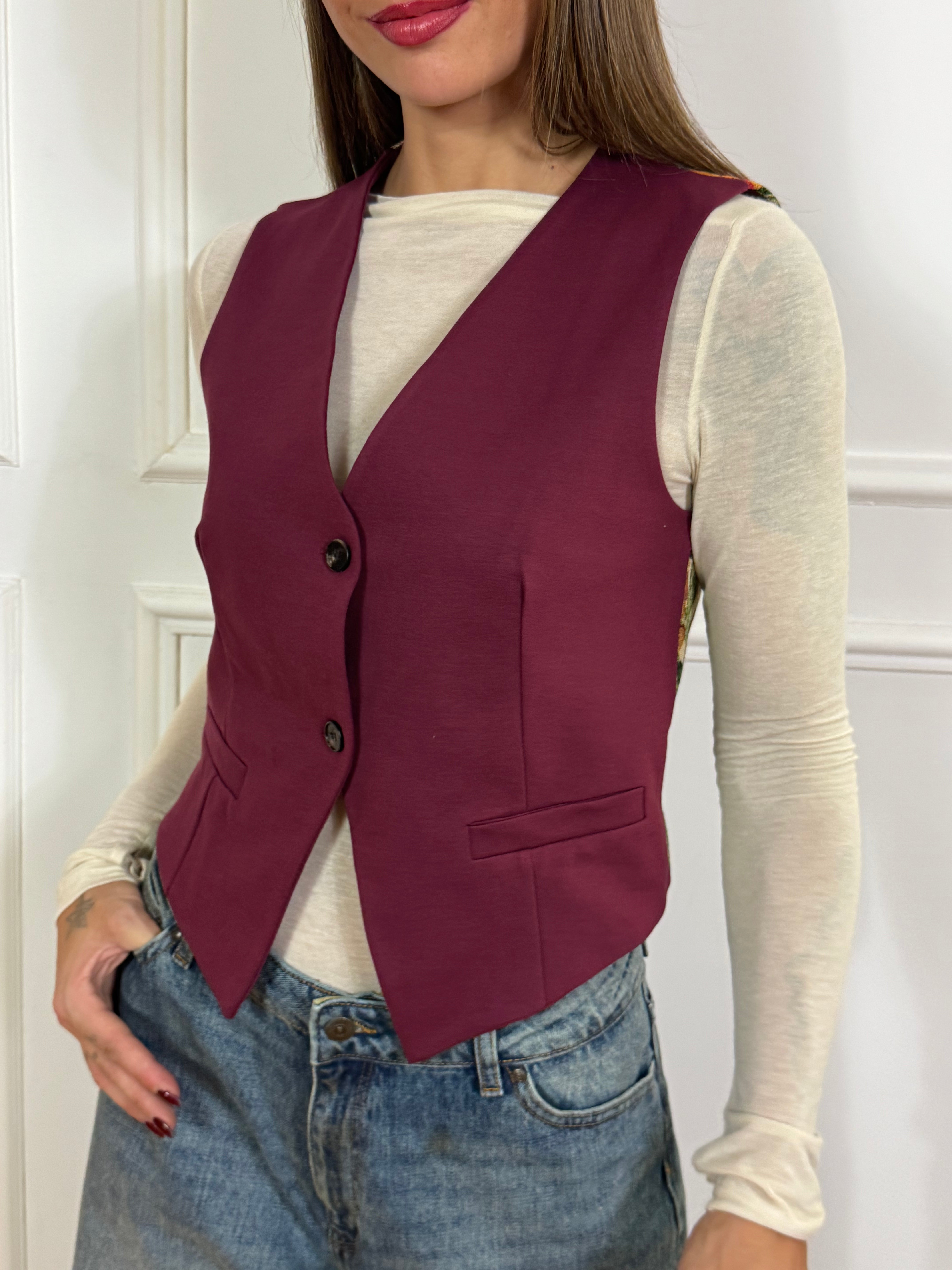Gilet Victoria ILMH bicolore con fantasia damascata dietro